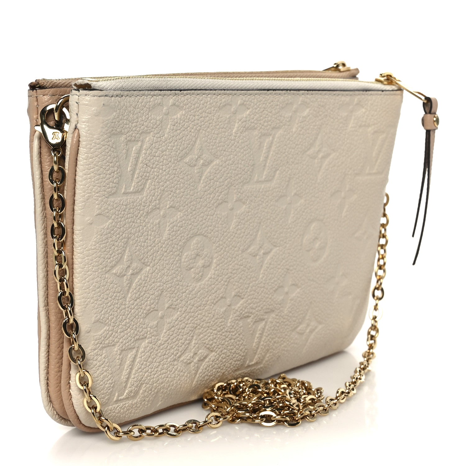 Empreinte Double Zip Pochette Beige Rose Creme