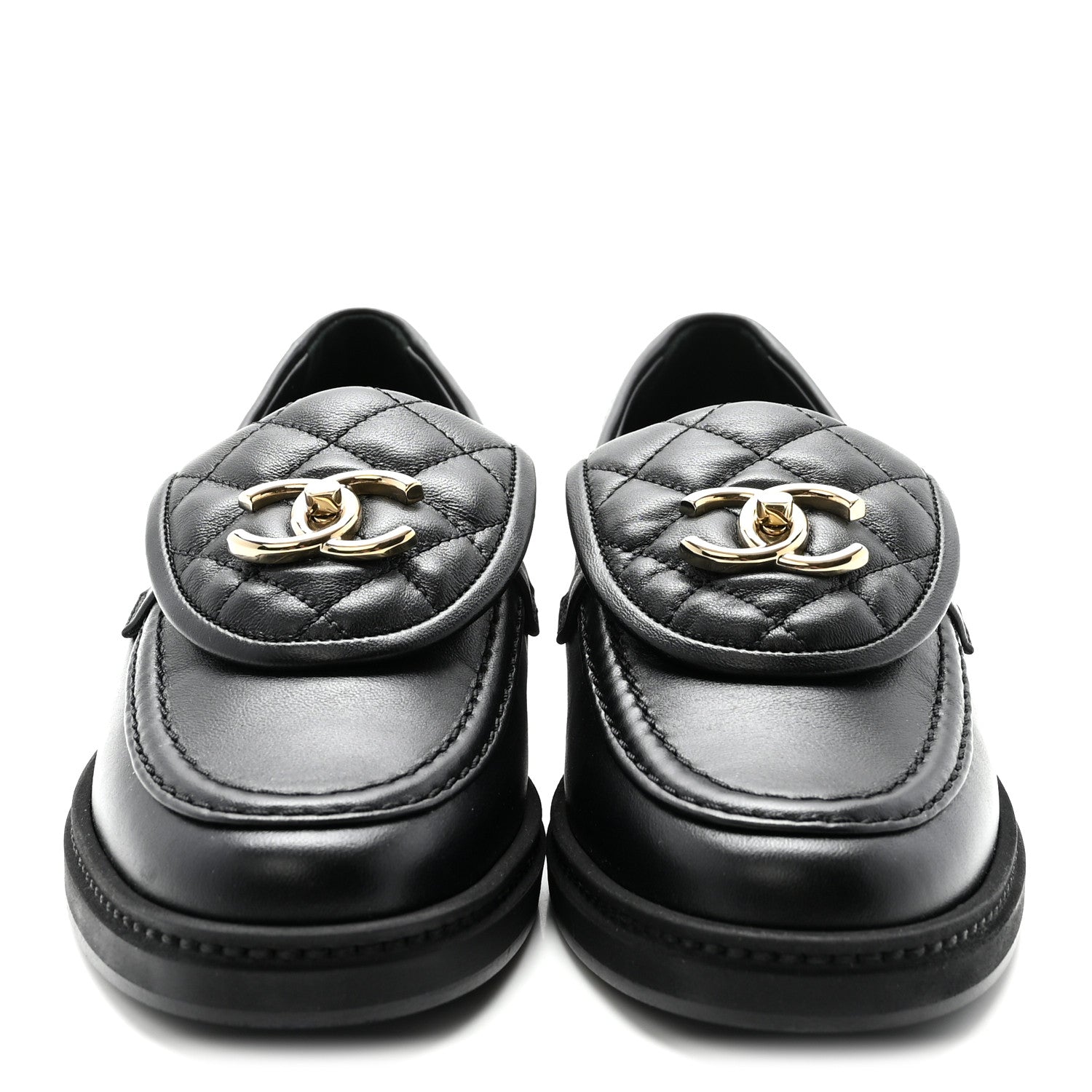 Lambskin Quilted CC Turnlock Loafers 35 Black