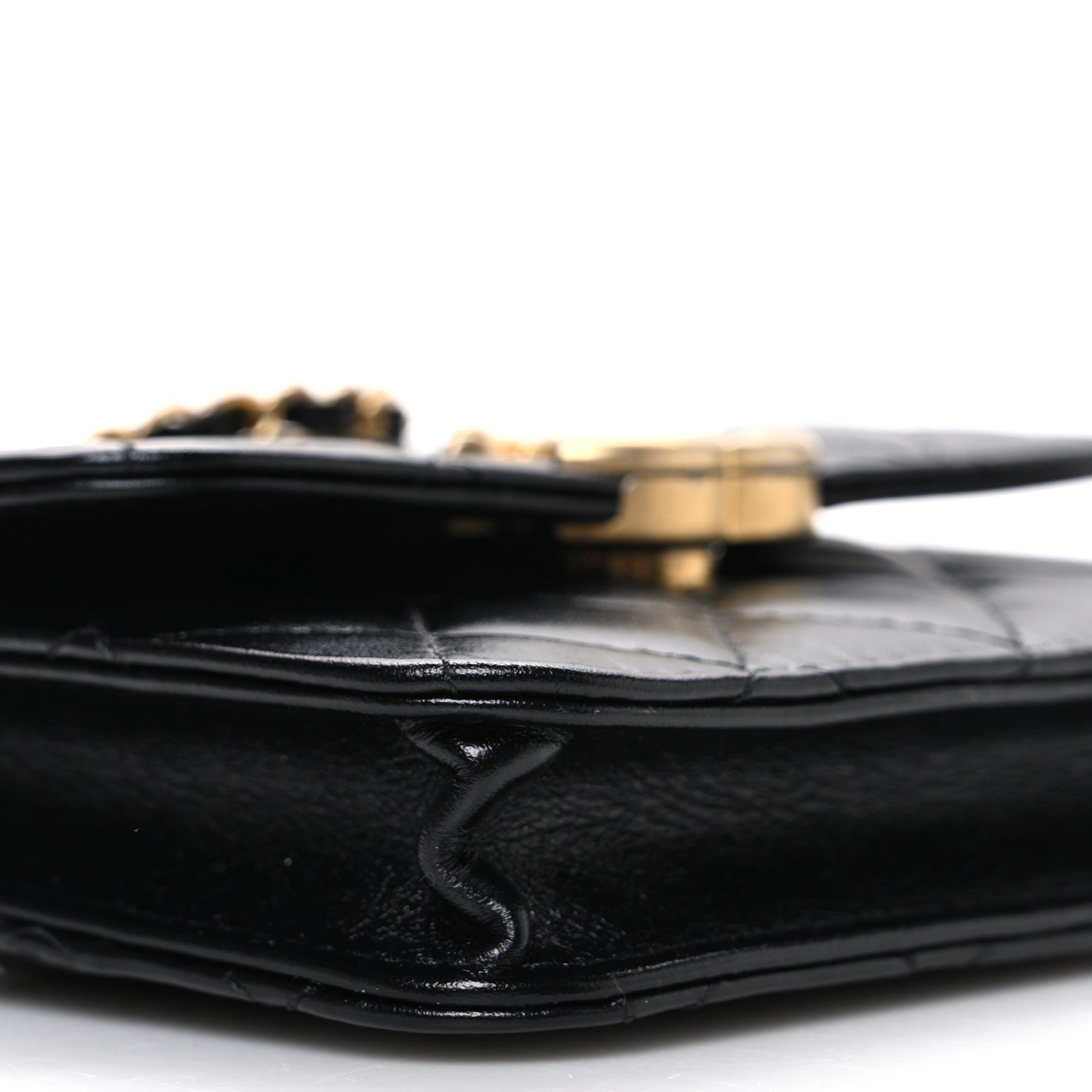 Calfskin Quilted Perfect Fit Coin Purse With Chain Black