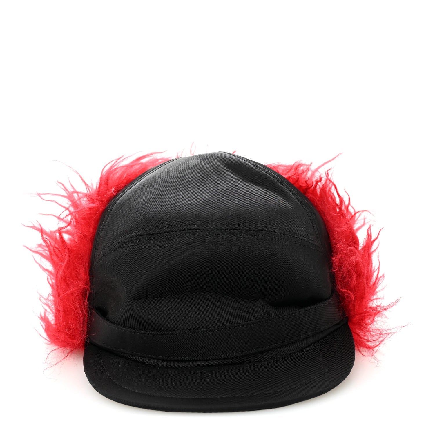 Re-Nylon Curly Faux Fur Mens Ear Flap Baseball Hat L Black Cerise