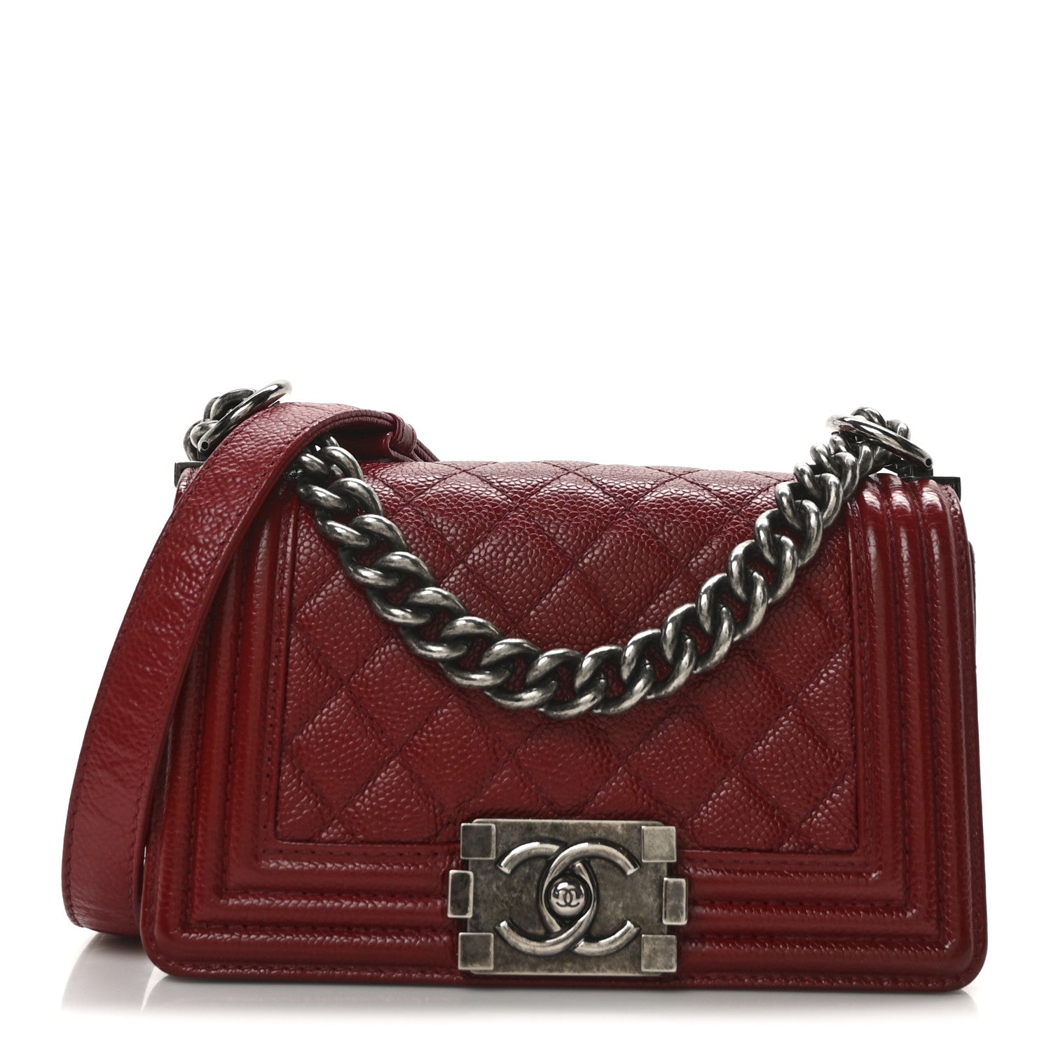 Caviar Quilted Small Boy Flap Dark Red