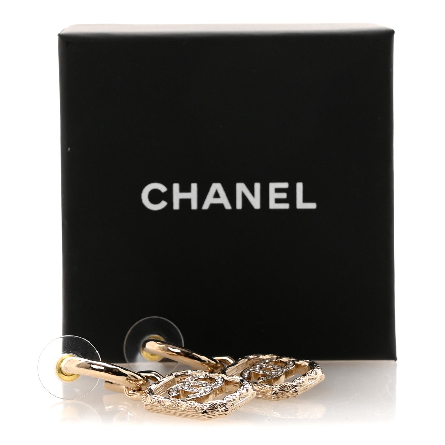 Metal Crystal Square CC Hoop Drop Earrings Gold