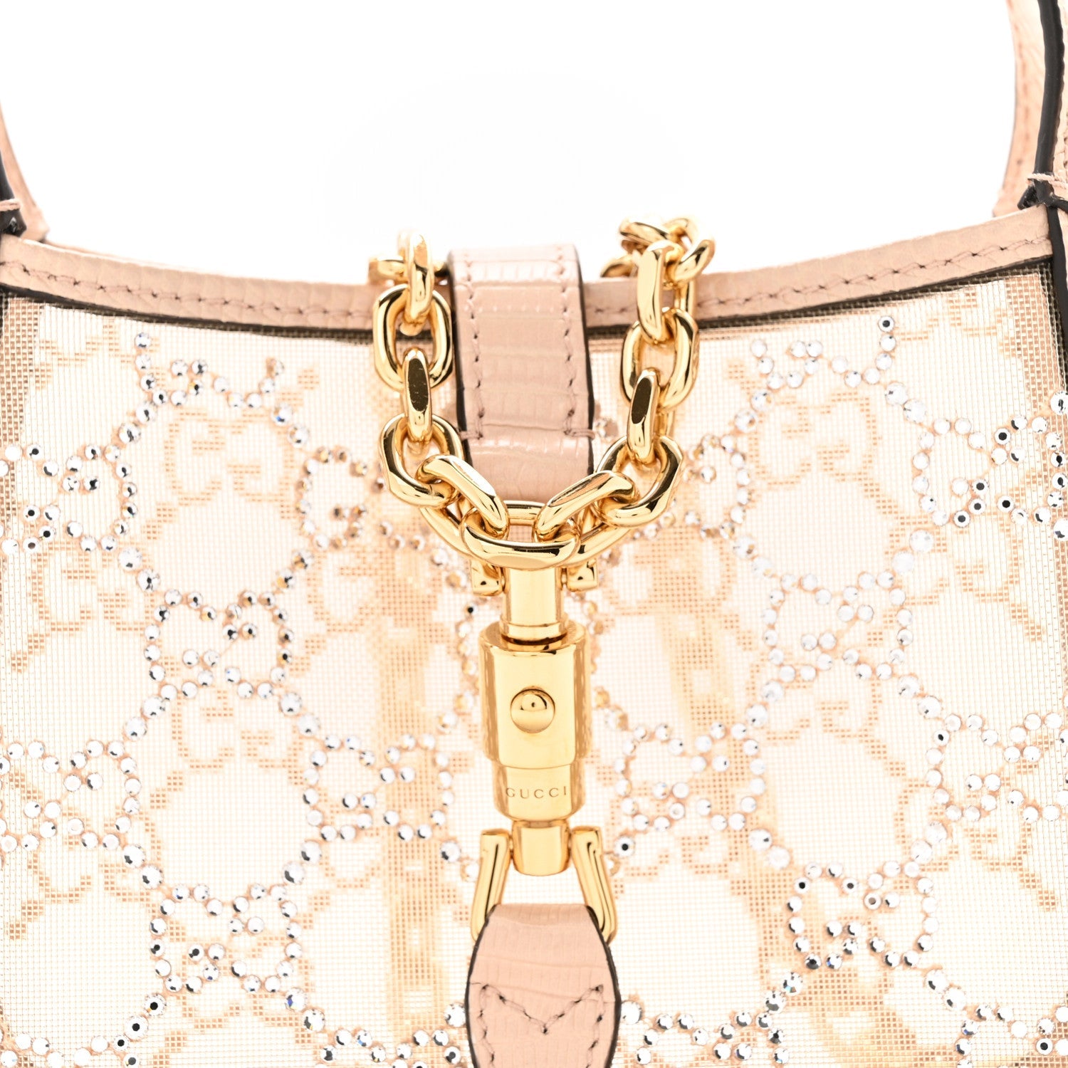 Lizard Mesh Crystal GG Monogram Mini Jackie 1961 Hobo Light Powder Skin Rose