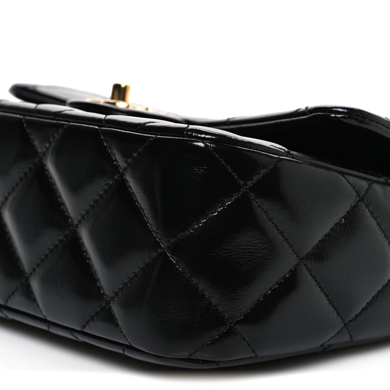 Shiny Lambskin Quilted Twisted Links Top Handle Flap Black