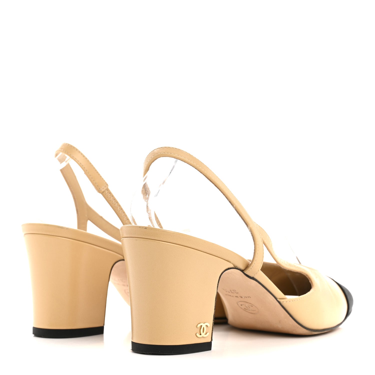 Goatskin Grosgrain Cap Toe CC Slingback Pumps 37.5 Beige Black