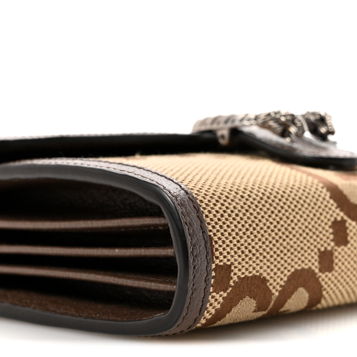 Monogram Jumbo GG Textured Dollar Calfskin Mini Dionysus Chain Wallet Camel Ebony New Acero