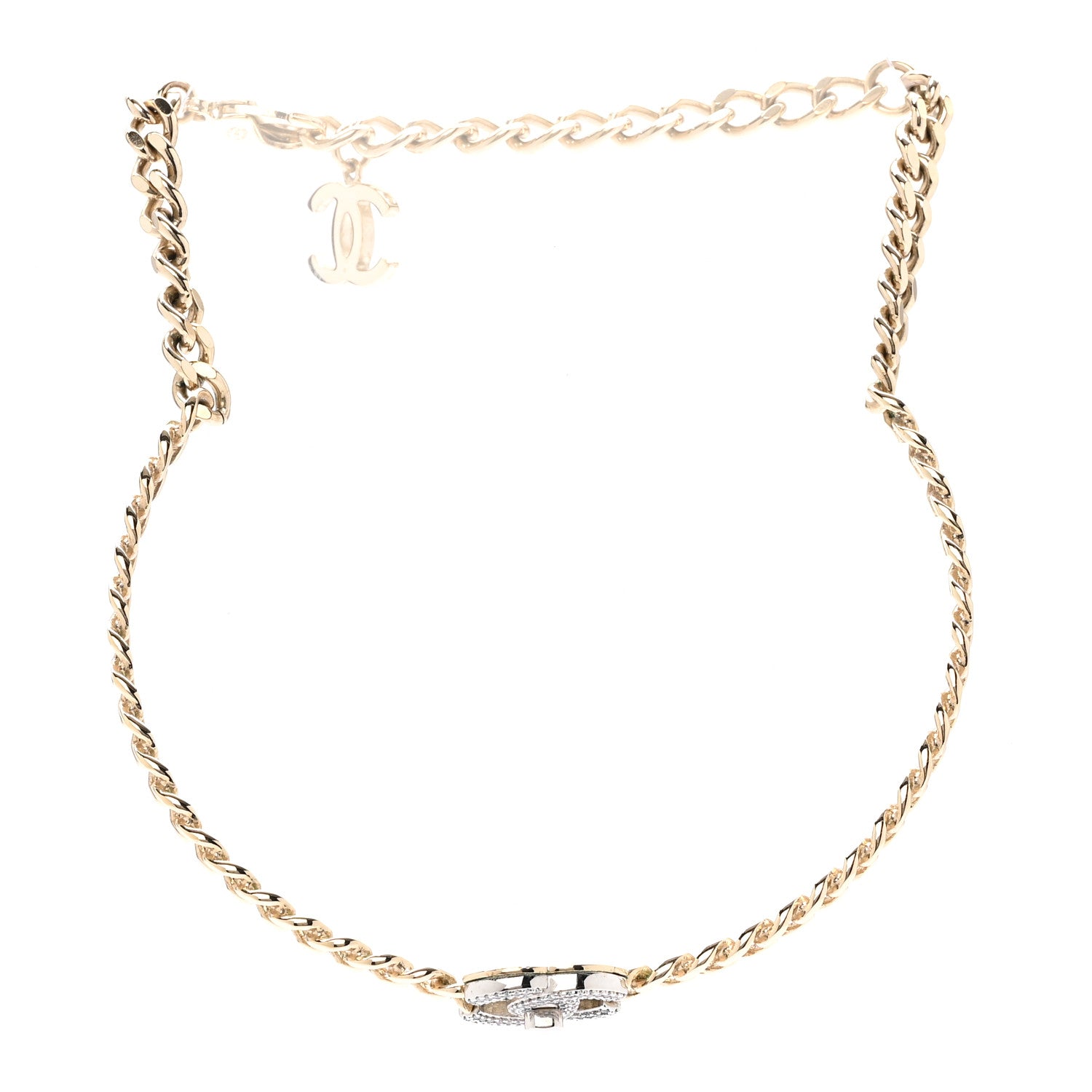 Crystal Chain CC Choker Necklace Gold Silver