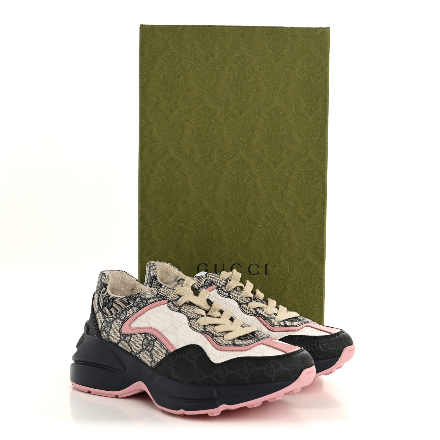 GG Supreme Monogram Mix Monogram Womens Rhyton Sneakers 35.5  Black Blue Wild Rose White Beige