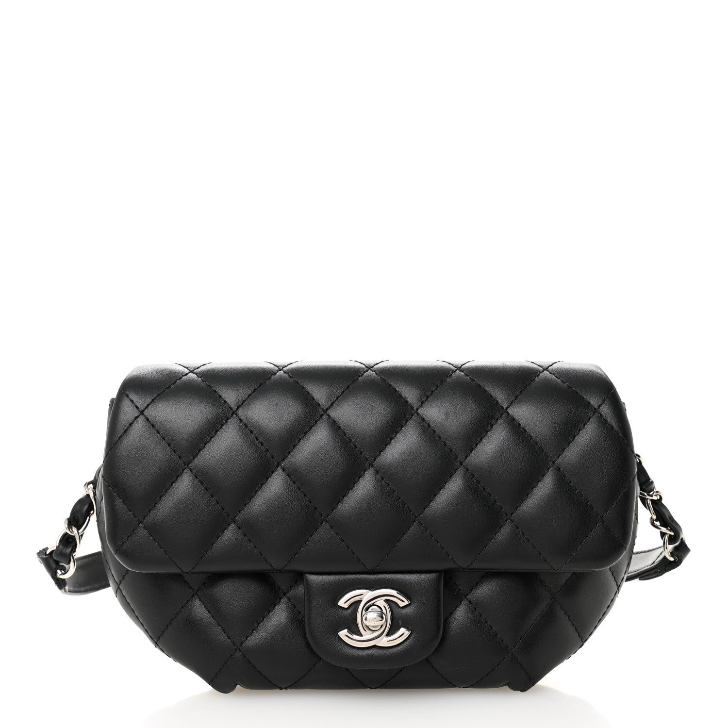 Calfskin Quilted CC Uniform Flap Belt Bag Black