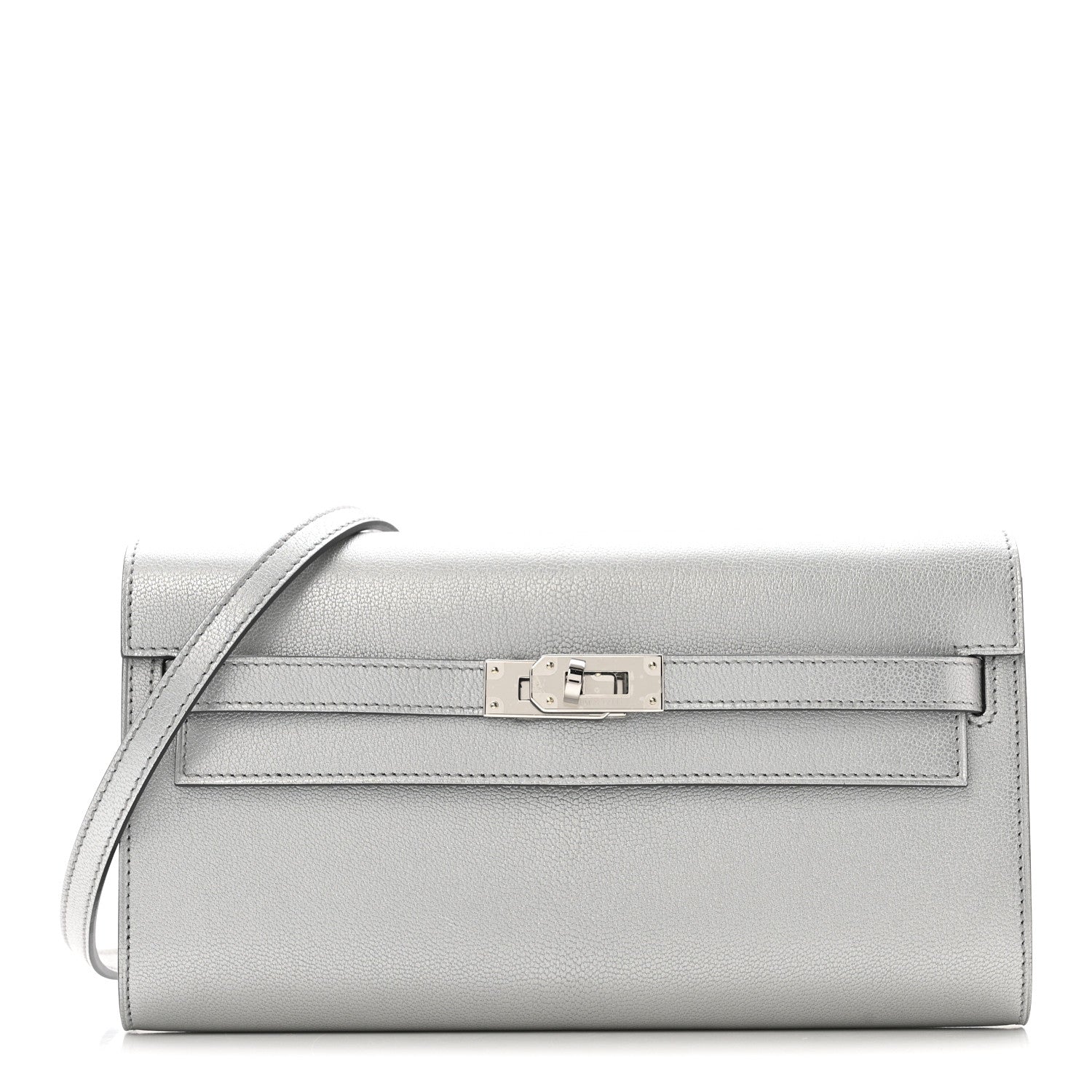 Metallic Chevre Chamkilight Kelly Wallet To Go Argent
