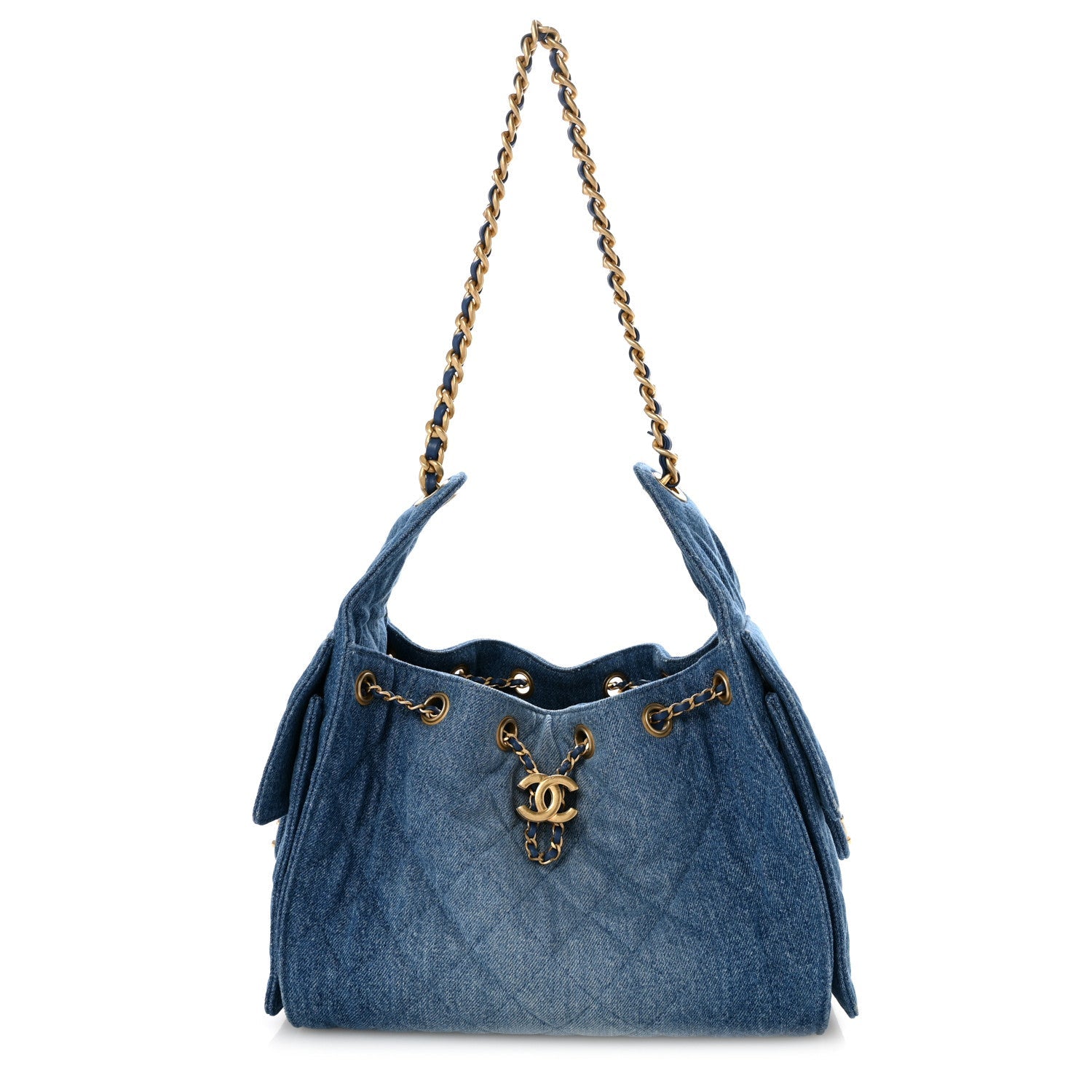 Washed Denim Quilted Small Chanel 25 Handbag Blue