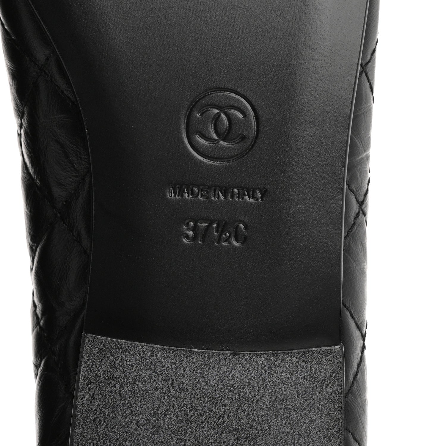 Aged Calfskin Quilted CC Cap Toe Ballerina Flats 37.5 Black