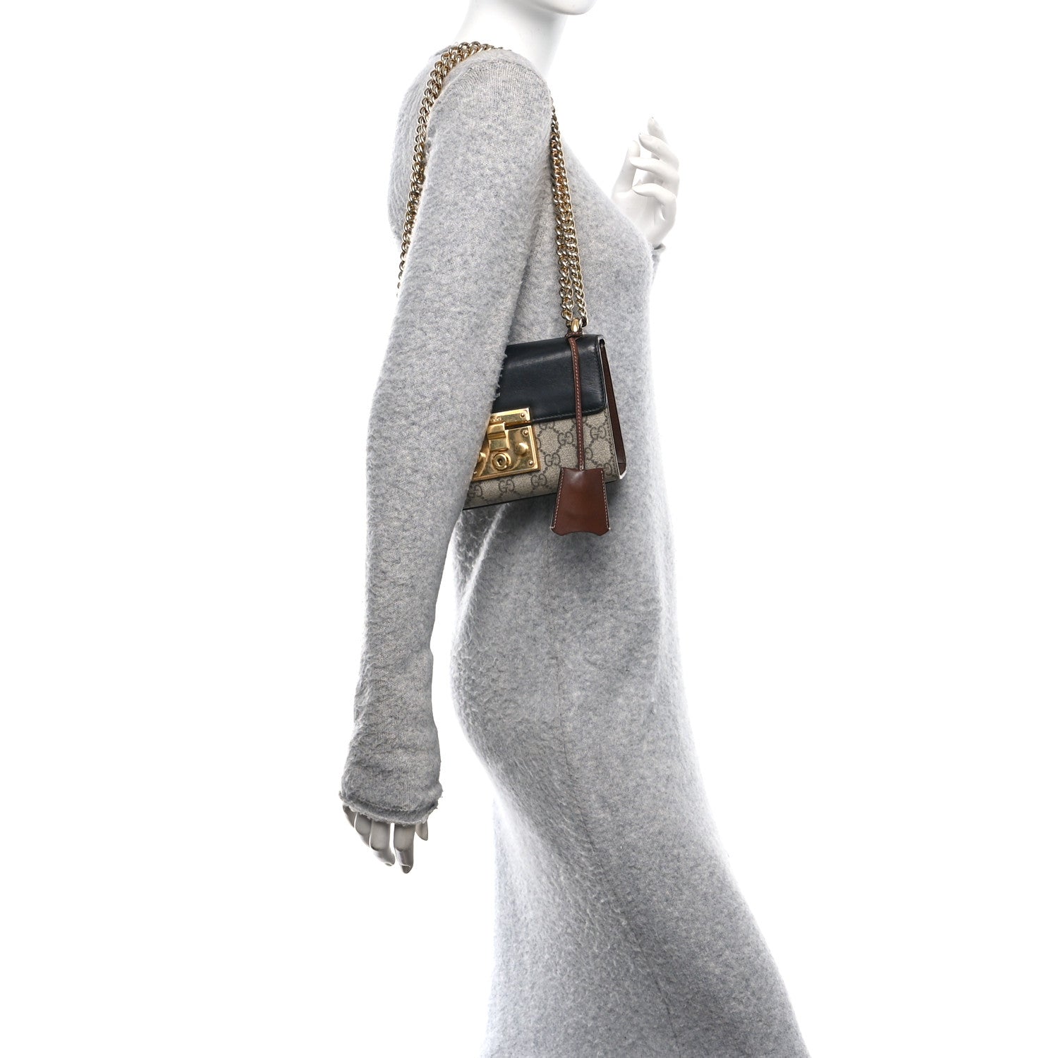 GG Supreme Monogram Calfskin Small Padlock Shoulder Bag Beige Black Cuir