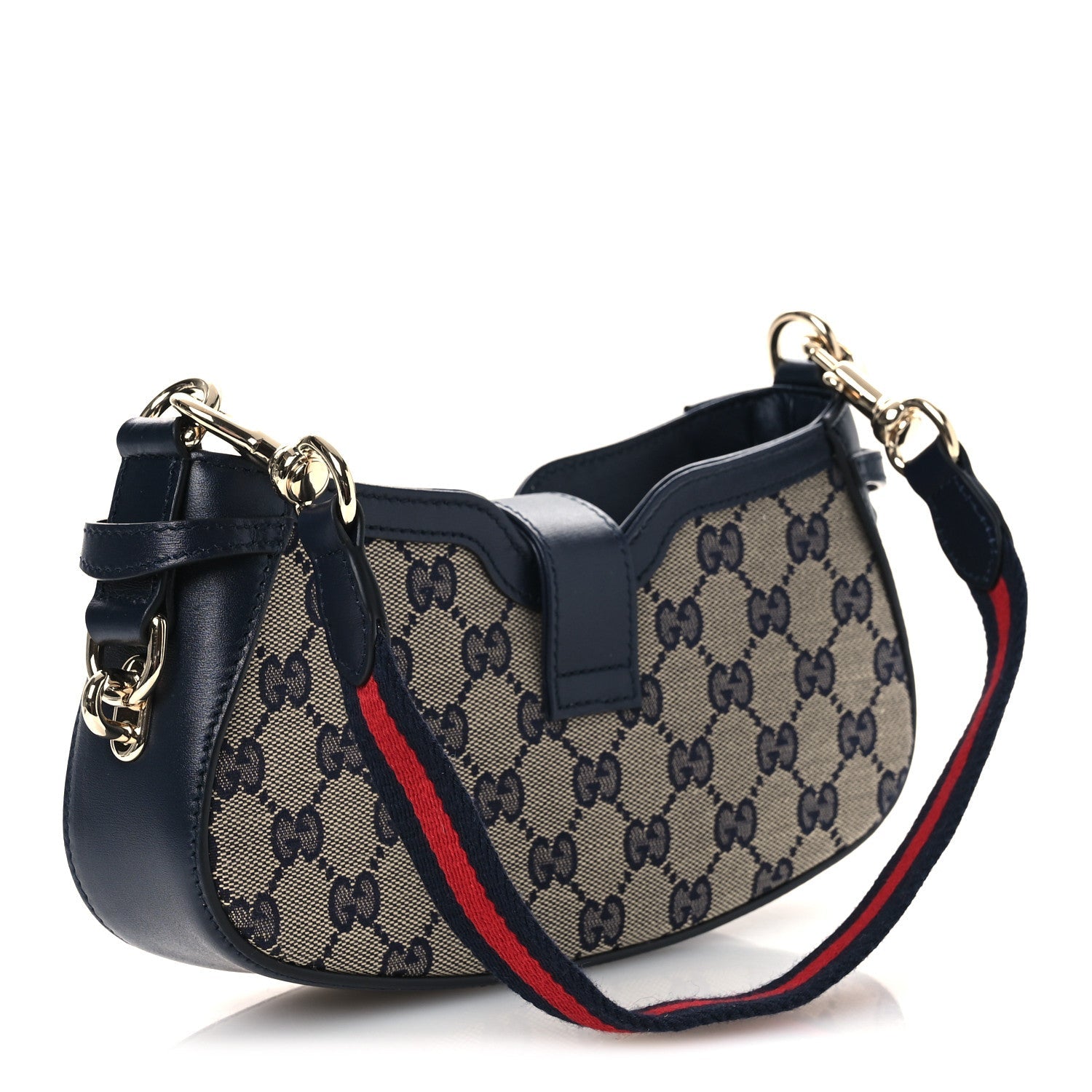 Calfskin Monogram Mini Moon Side Shoulder Bag Navy