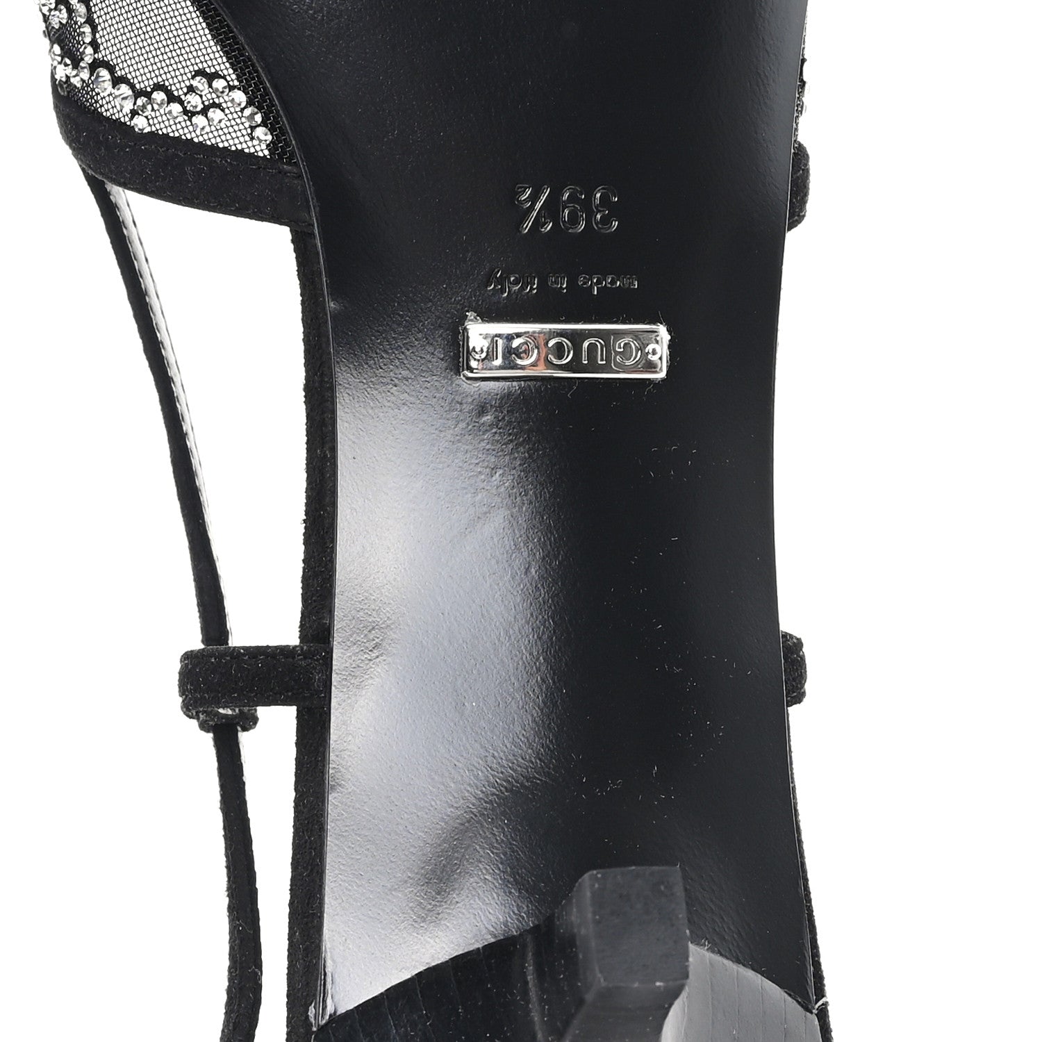 Tela Retino Kid Scamosciato Crystal GG Monogram Square G 35mm Slingback Pumps 39.5 Black
