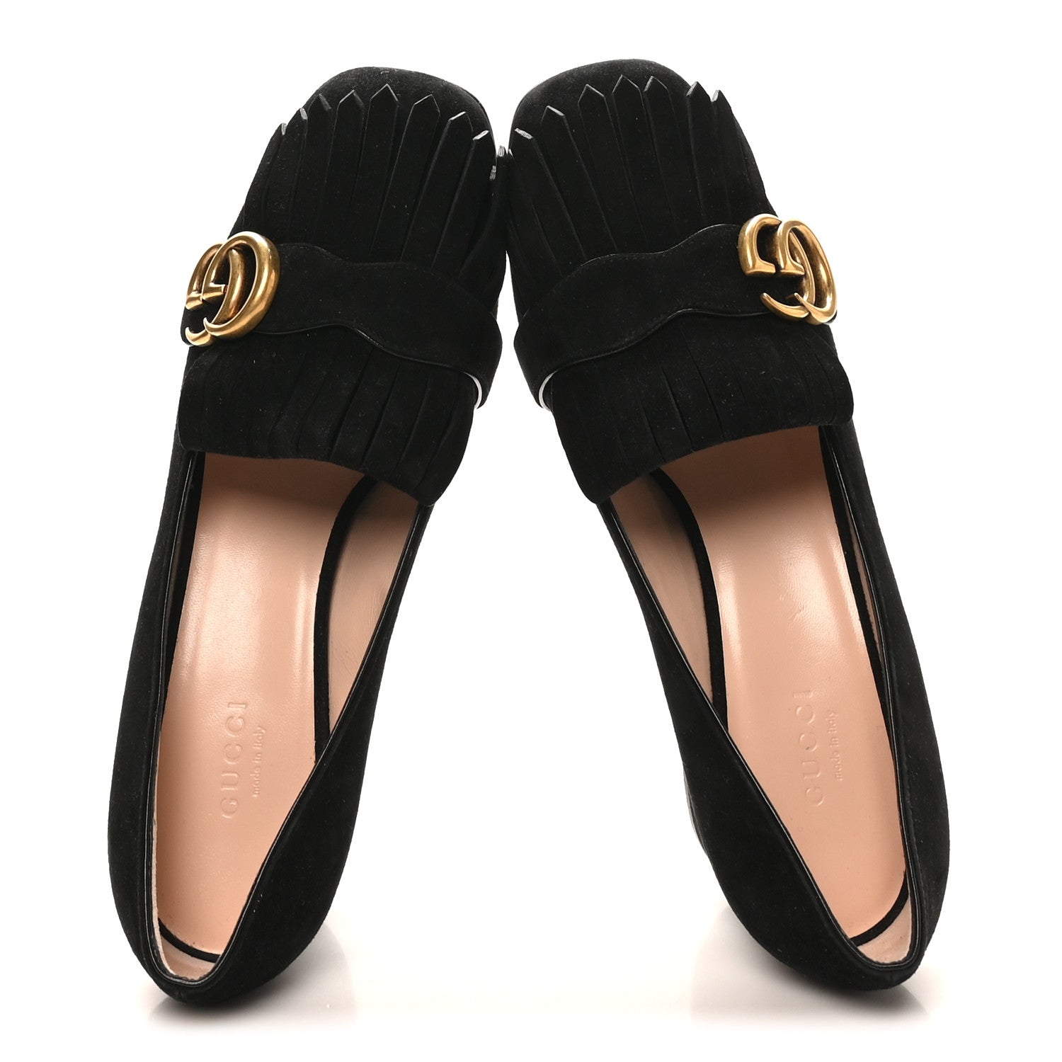 Kid Scamosciato GG Marmont Fringe 50mm Loafer Pumps 38 Black