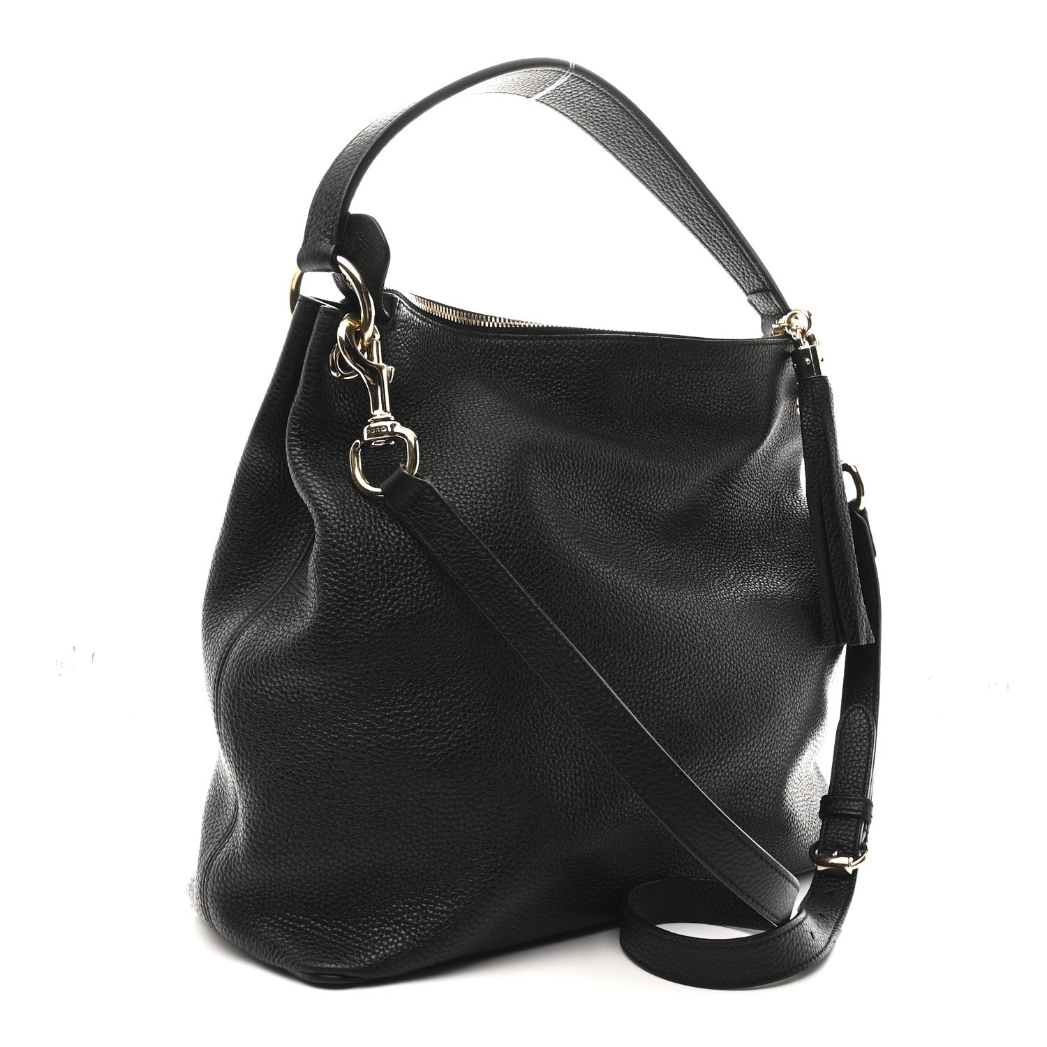 Pebbled Calfskin Large Soho Hobo Black