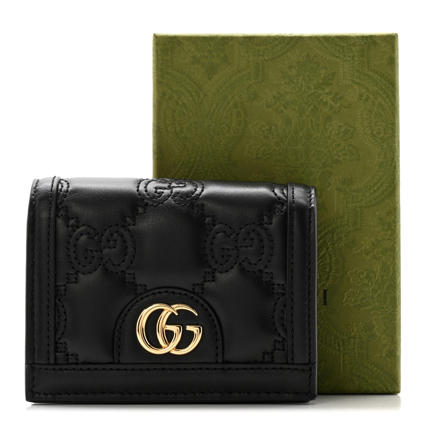 Calfskin GG Matelasse Card Case Wallet Black