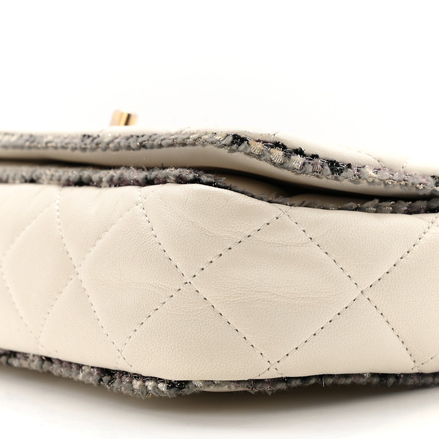 Lambskin Tweed Quilted Flap White