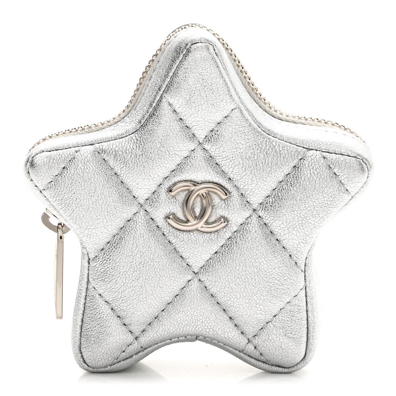 Metallic Lambskin Walk Of Fame Star Clip On Coin Purse Silver