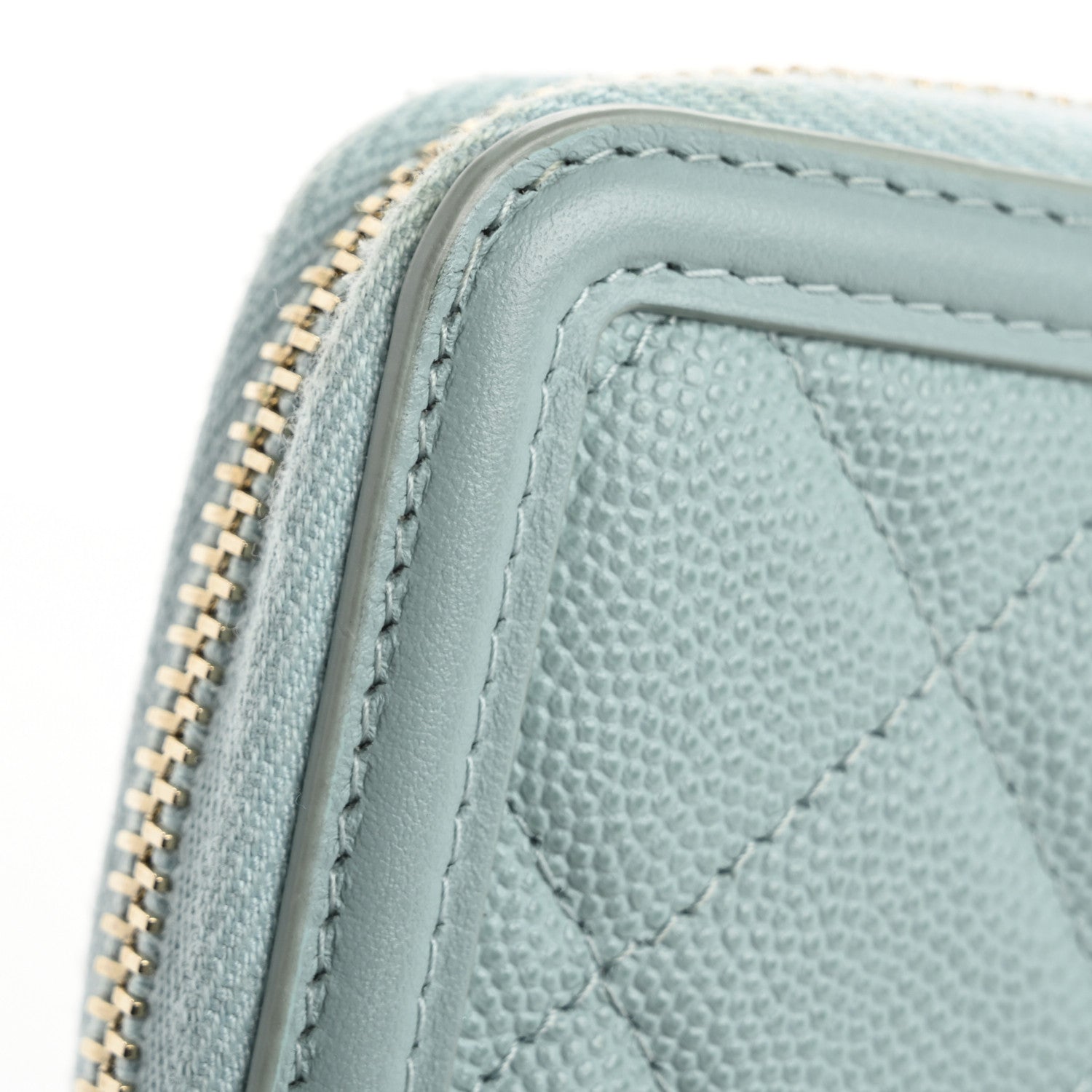 Caviar Quilted Large Filigree Zip Around Wallet Blue