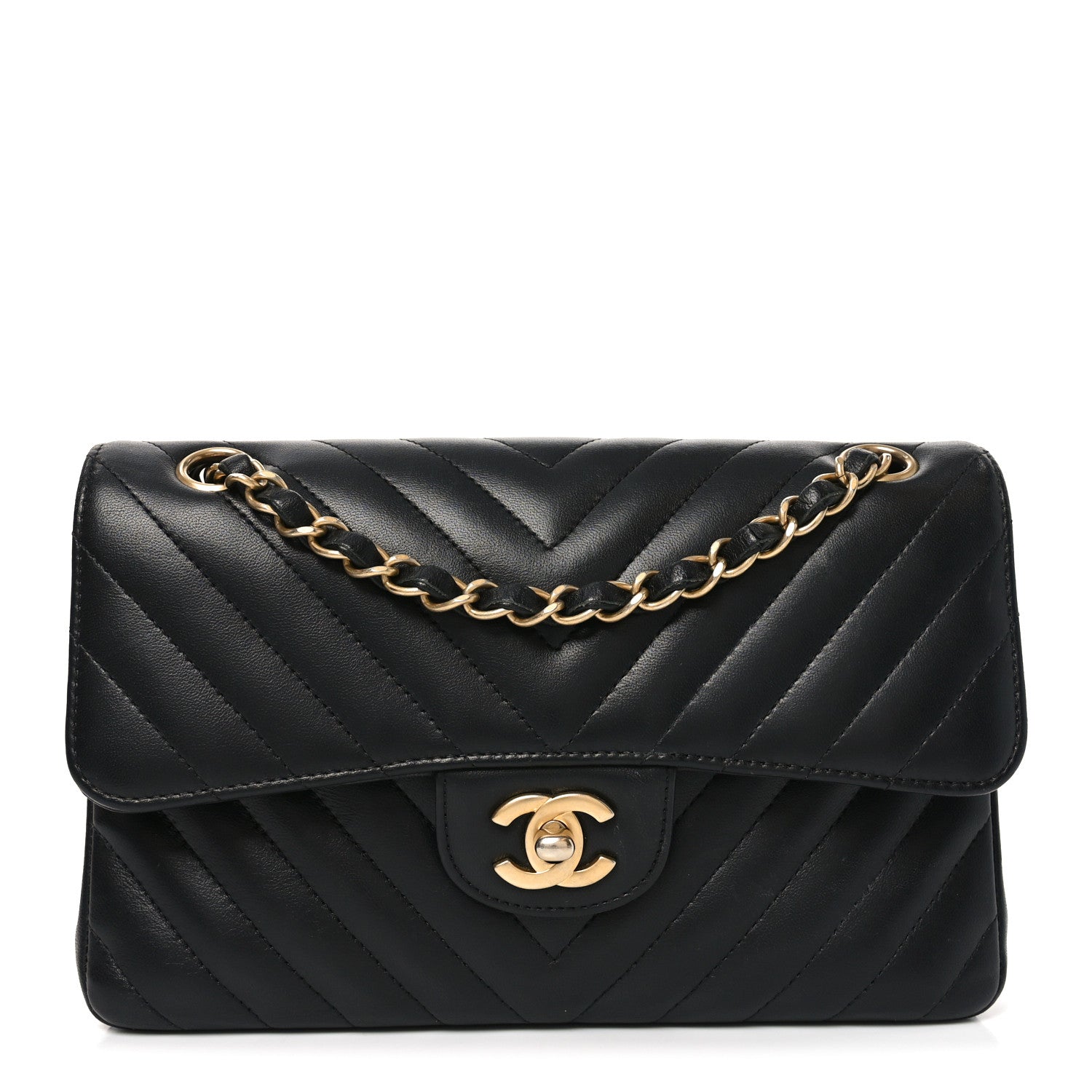 Lambskin Chevron Quilted Small Double Flap Black