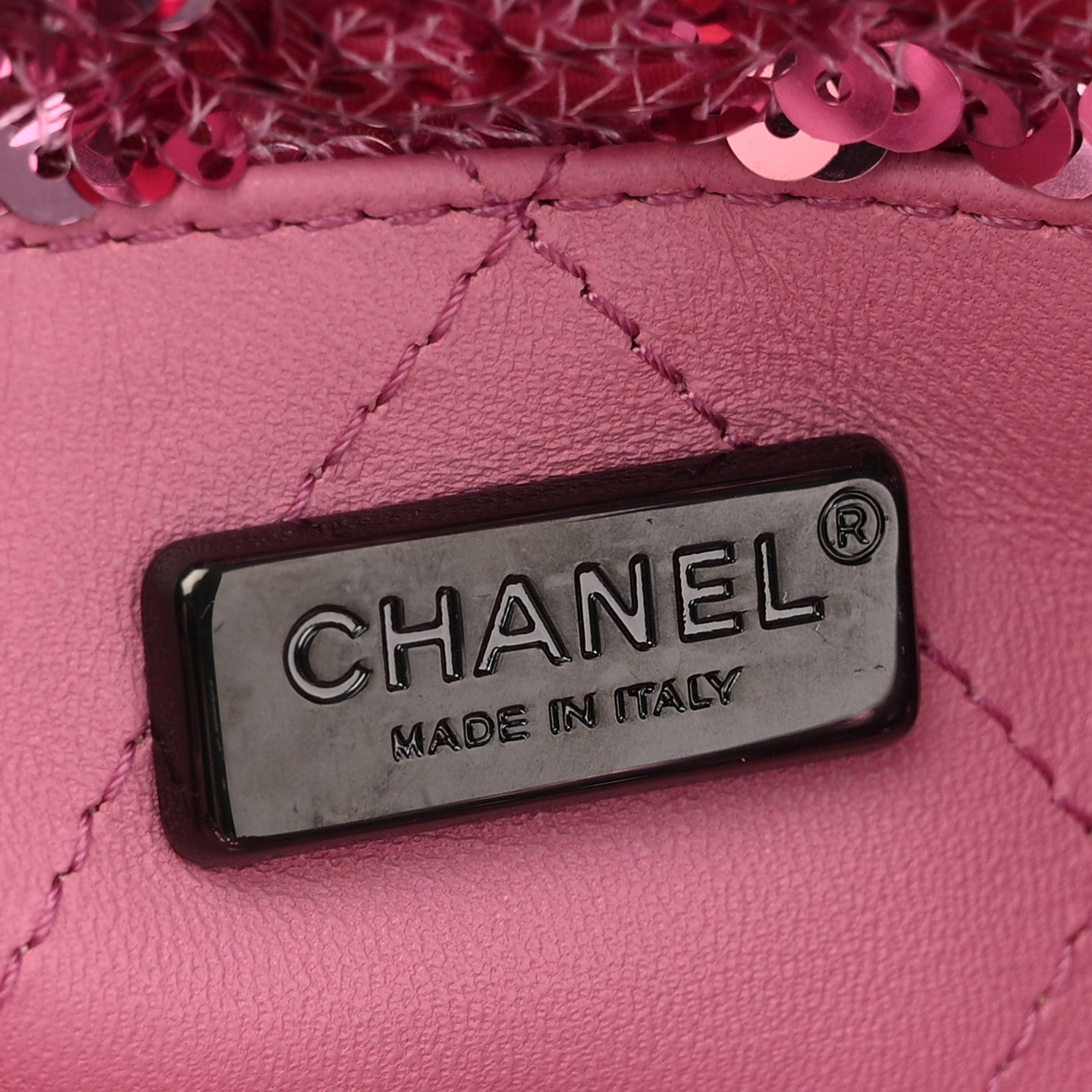 Sequin Logo Shopping Tote Pink Black