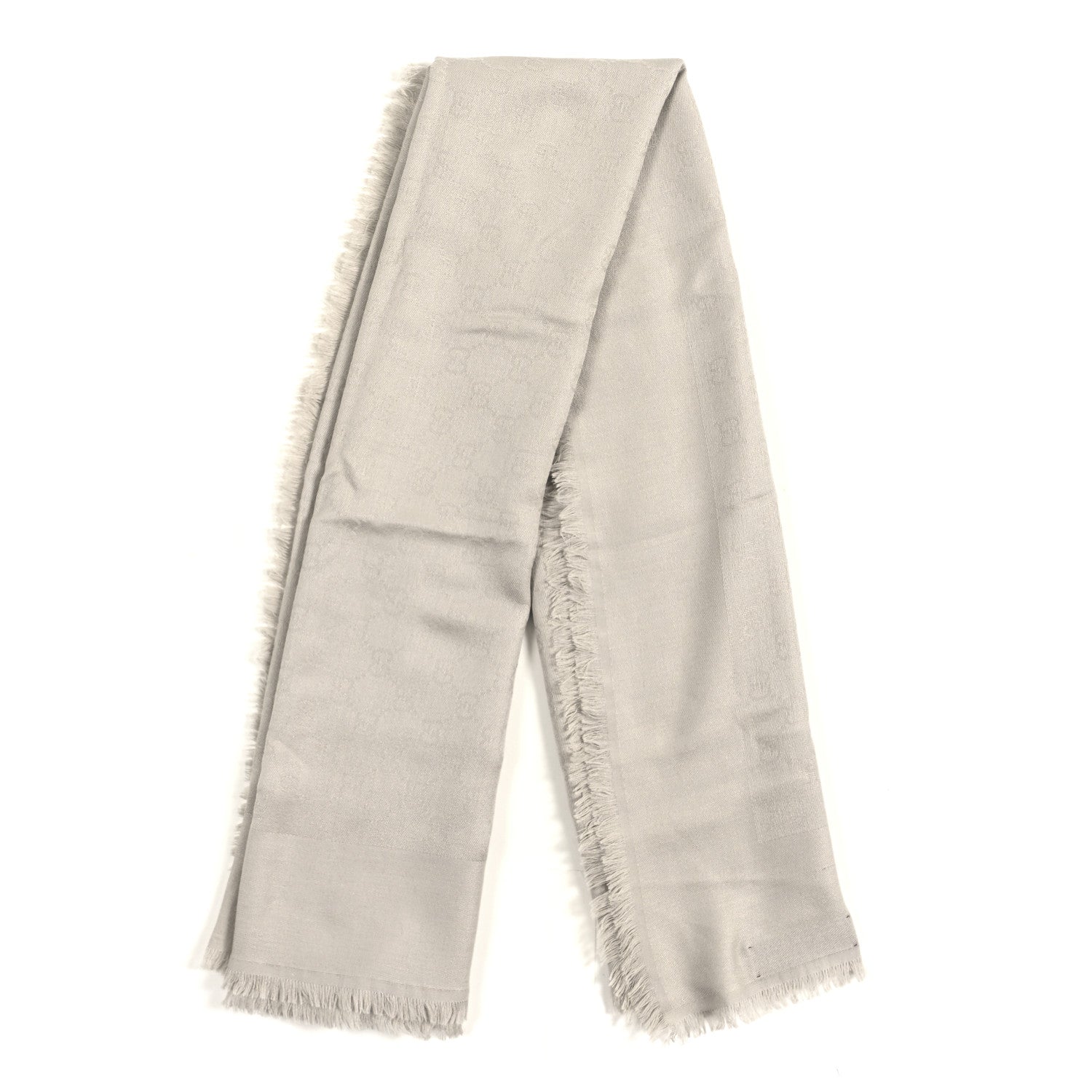 Wool Jacquard GG Monogram Fringe Scarf Lead