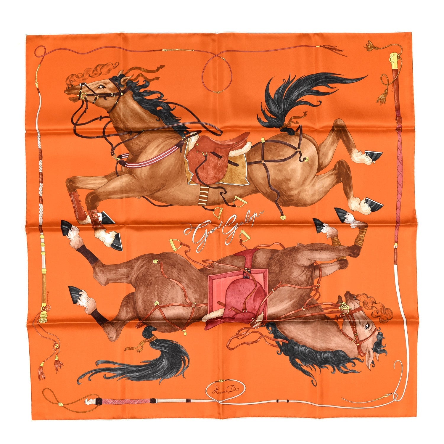 Silk Grand Galop Scarf 90 Orange Cuit Cuir Brique