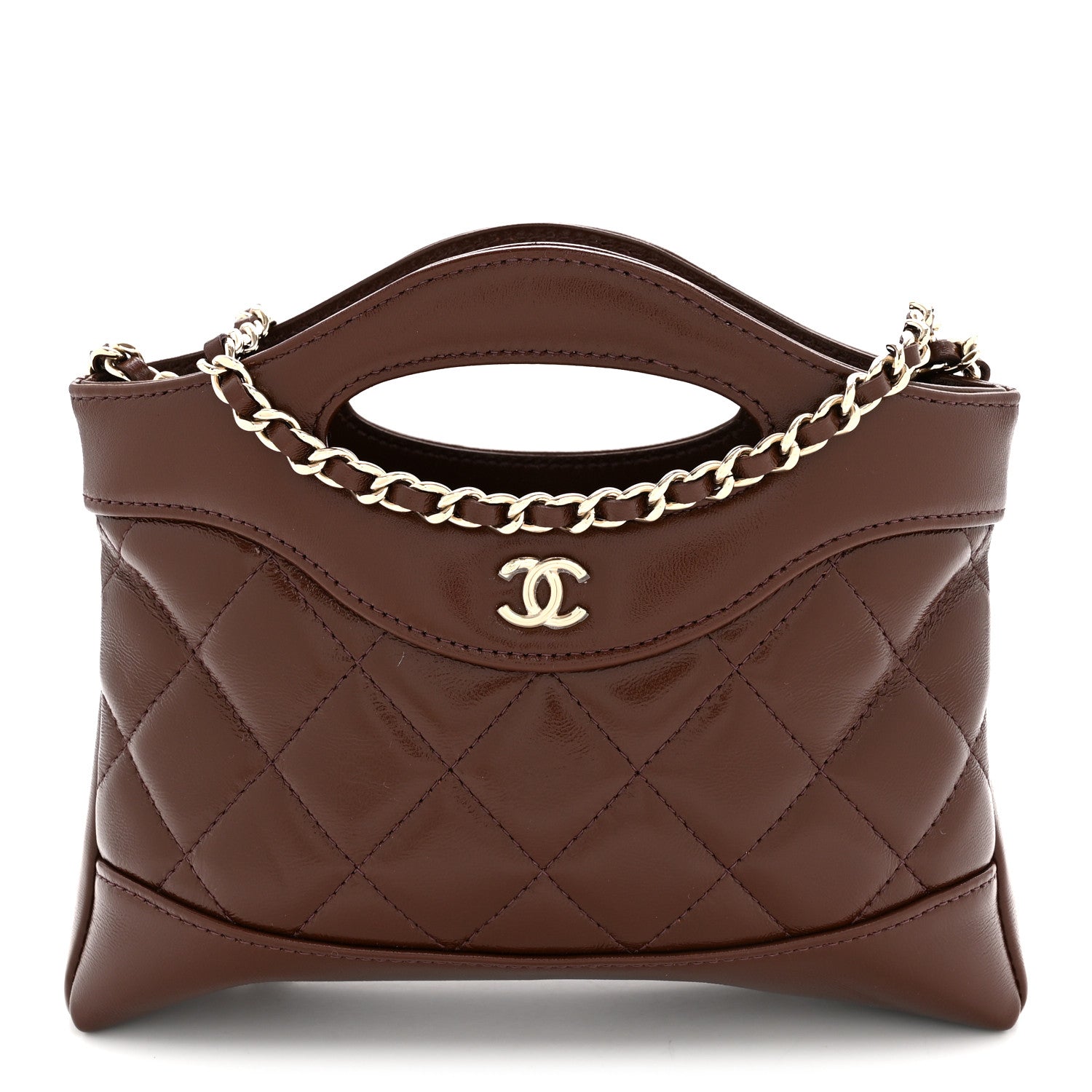 Shiny Crumpled Calfskin Quilted Nano 31 Shopping Bag Brown