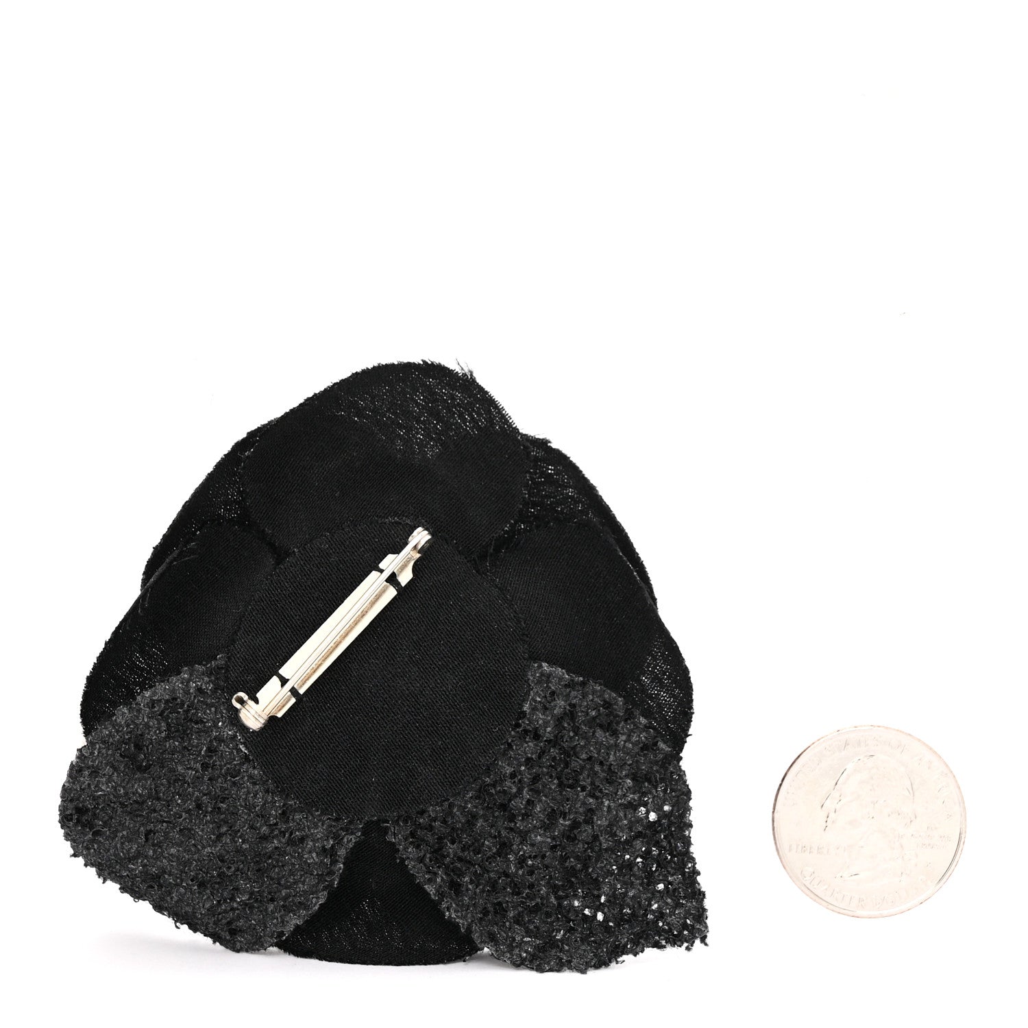 Tweed Fabric Camellia Pin Brooch Black