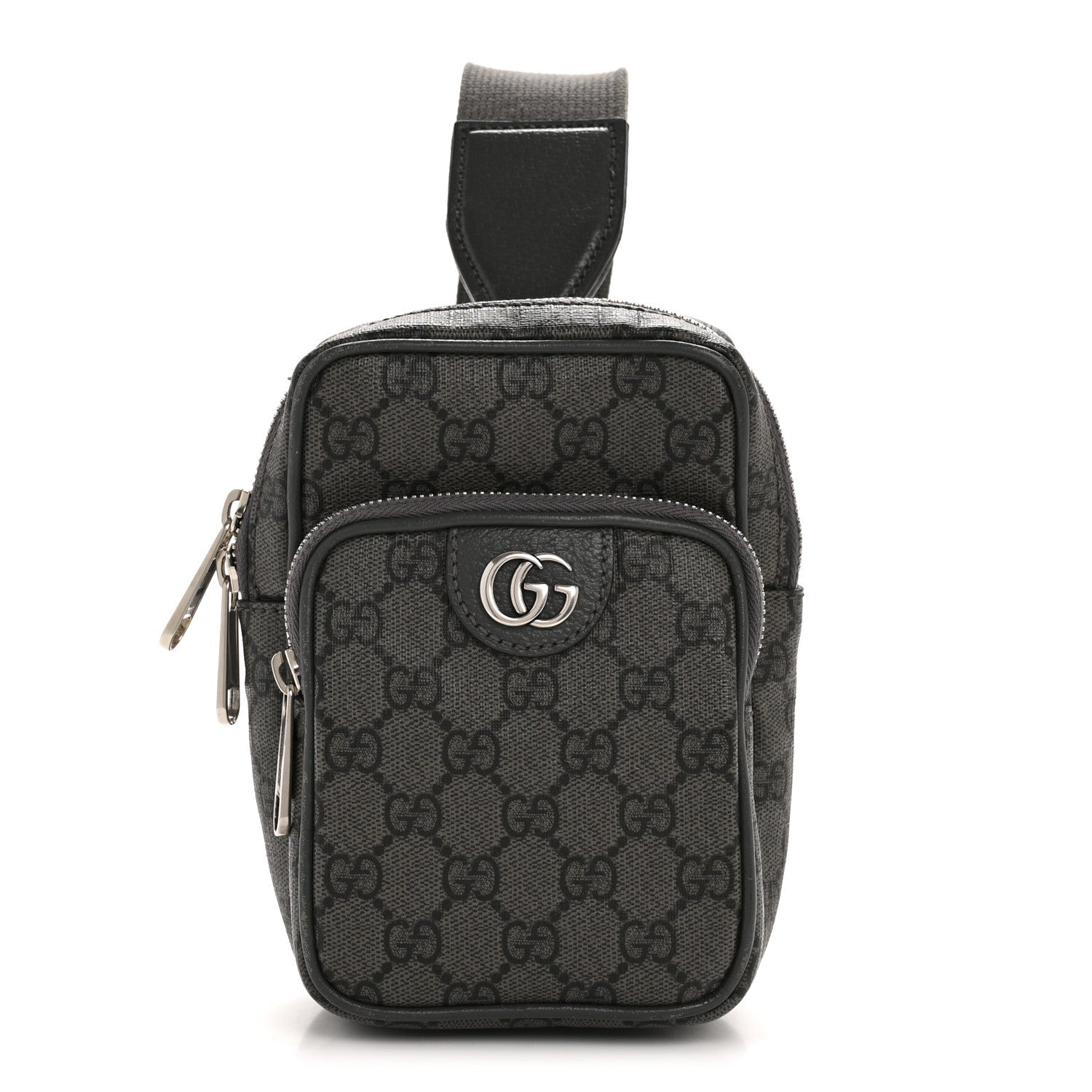 GG Supreme Monogram Textured Dollar Calfskin Mini Ophidia Messenger Grey Black Graphite Grey
