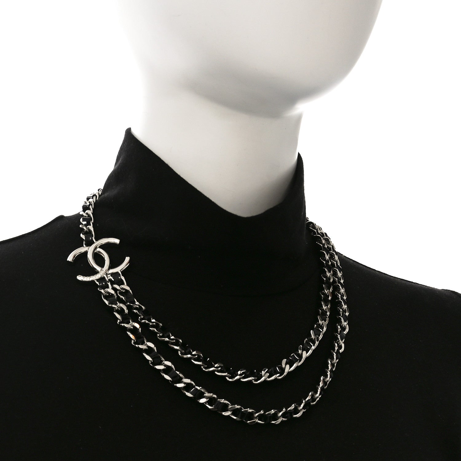 Metal Patent CC Double Chain Choker Black Silver