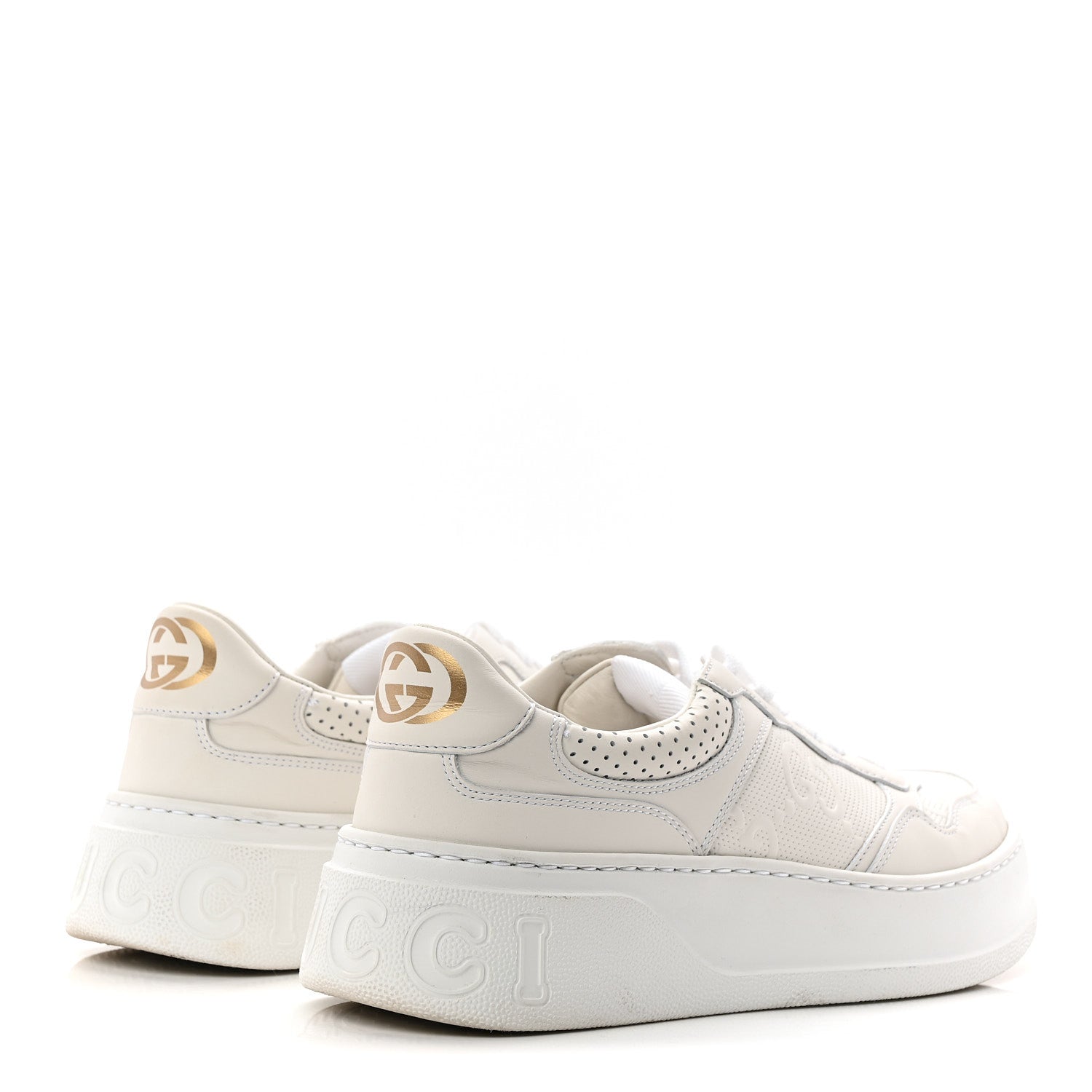 Calfskin GG Tennis Embossed Perforated Womens Platform 55mm Sneakers 39 Great White