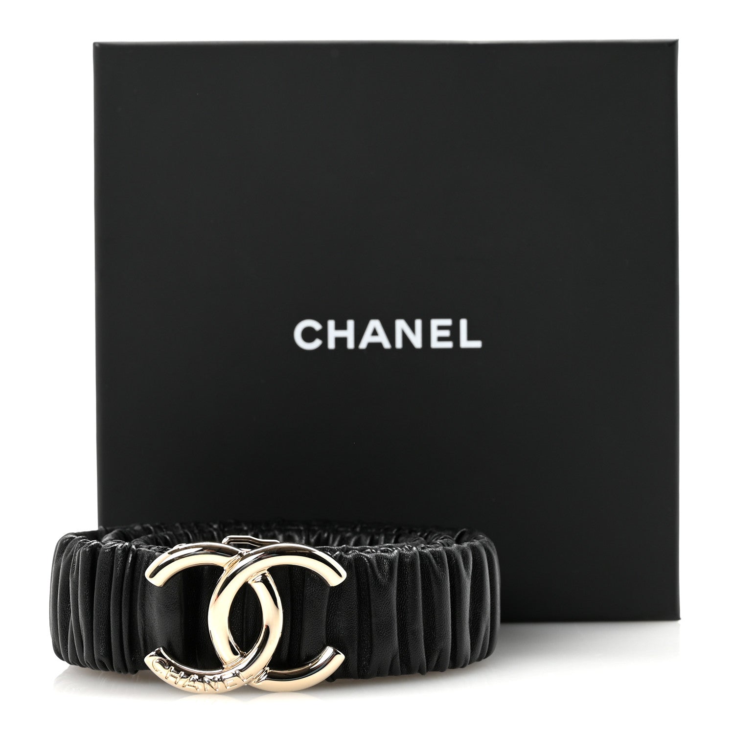 Lambskin Ruched CC Belt 90 36 Black