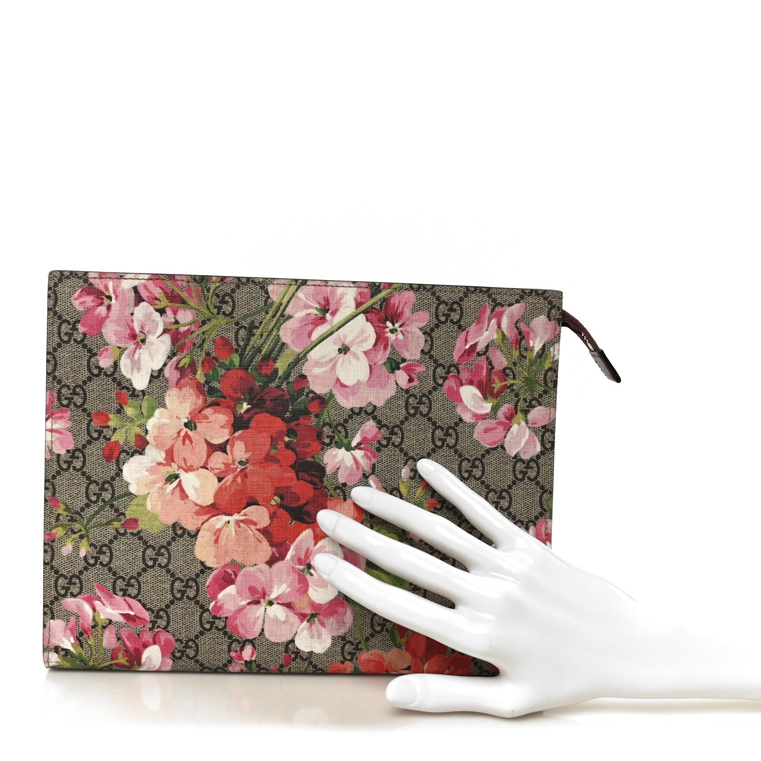 GG Supreme Monogram Blooms Large Cosmetic Case Beige Multicolor Dry Rose