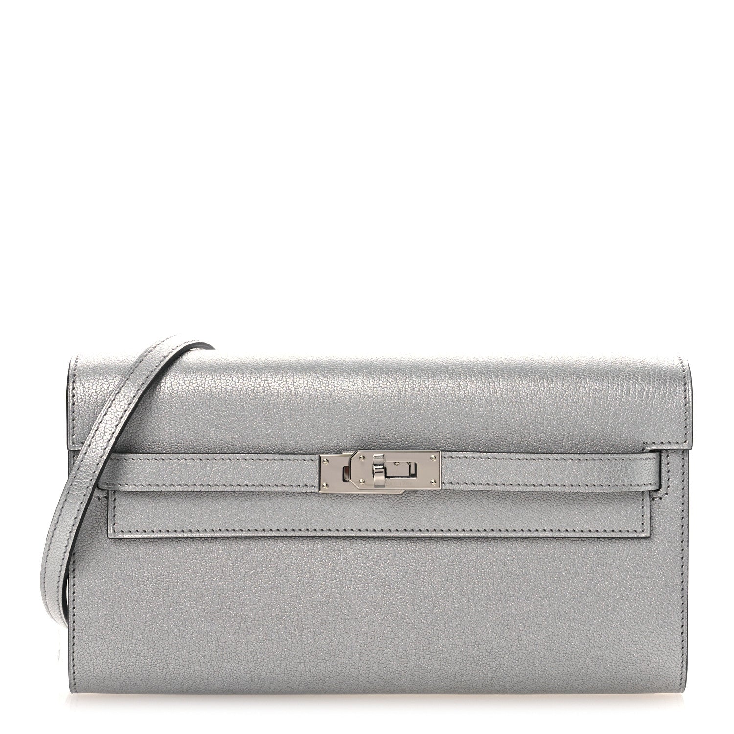 Metallic Chevre Chamkilight Kelly Wallet To Go Argent