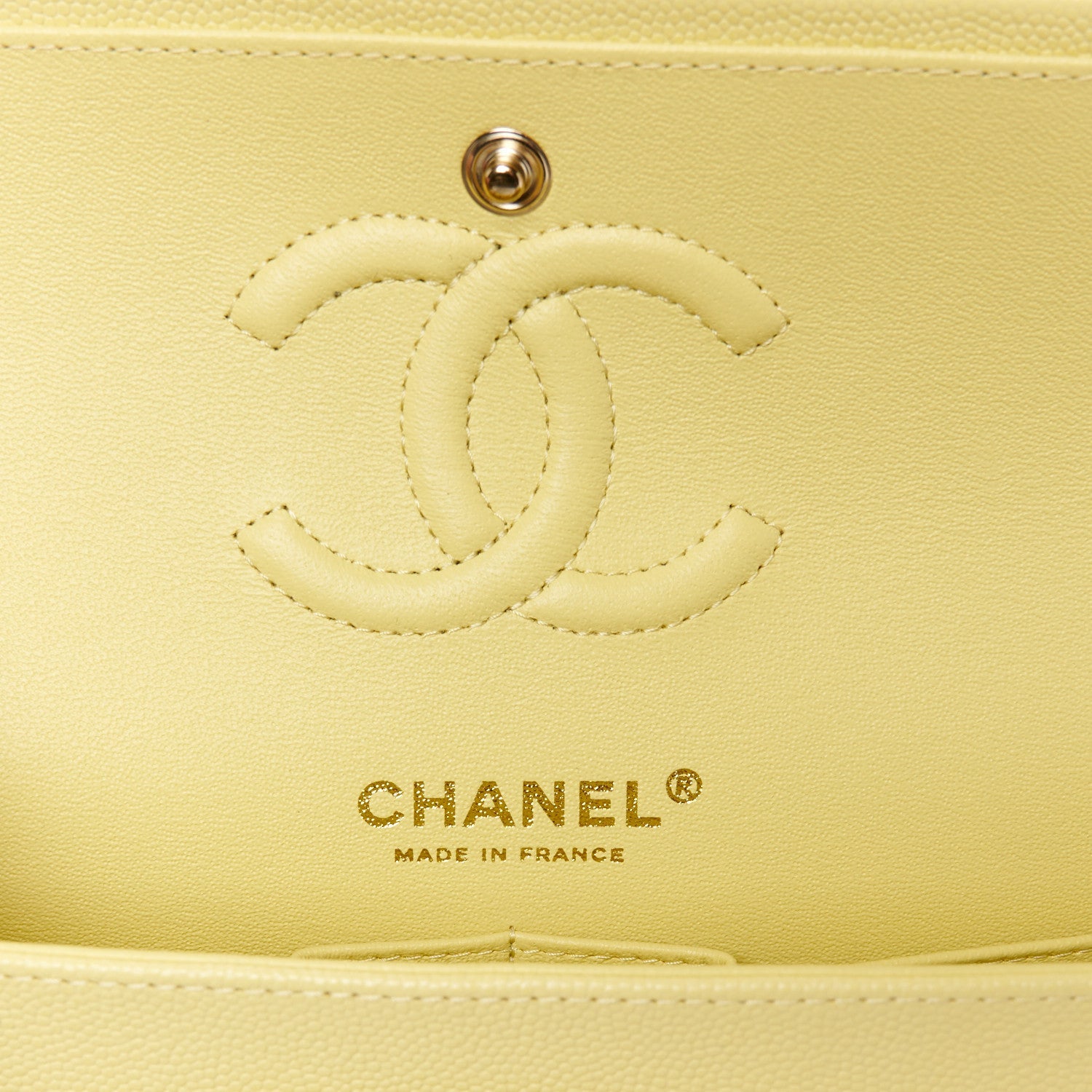 Caviar Quilted Small Double Flap Light Yellow