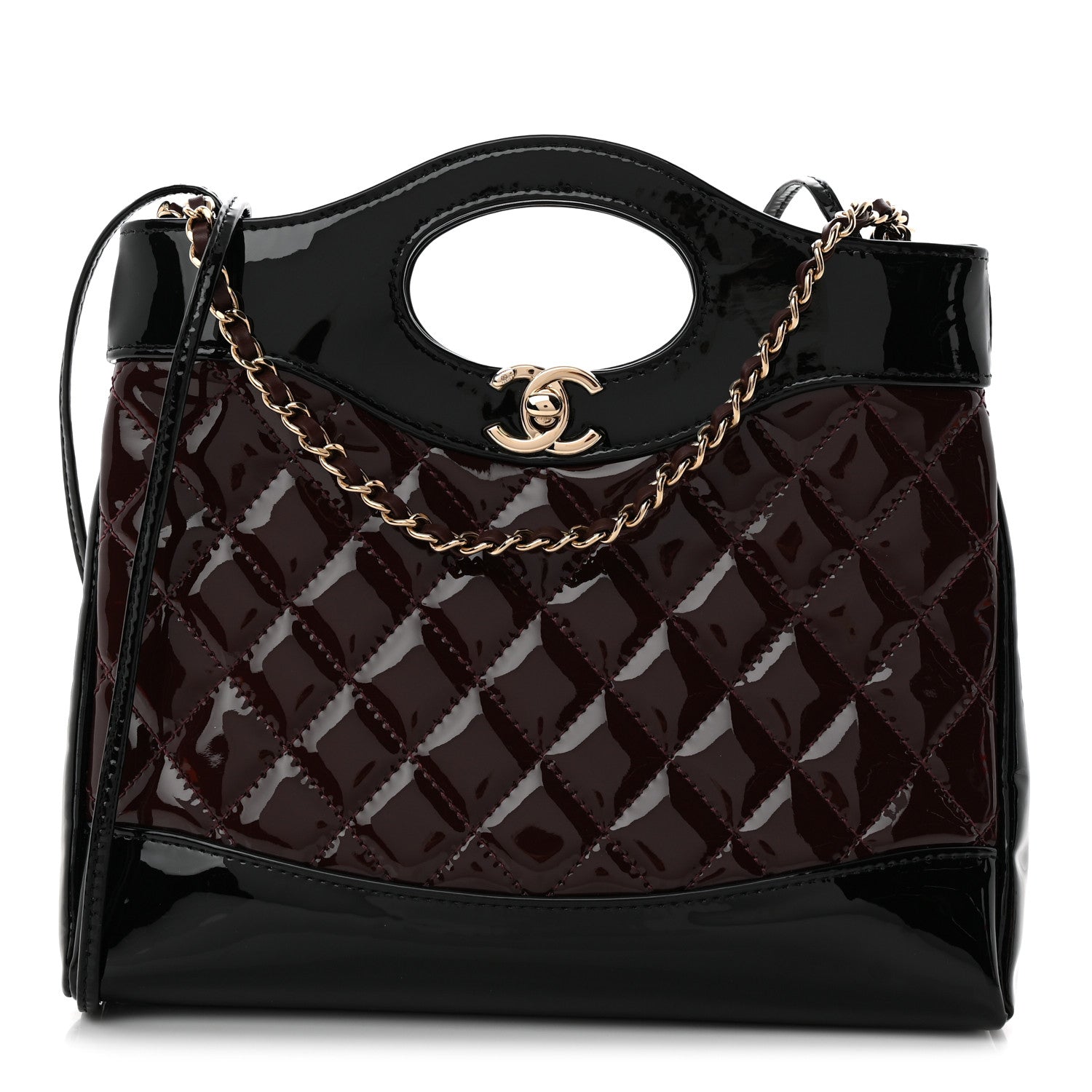 Patent Calfskin Quilted Mini 31 Shopping Bag Burgundy Black