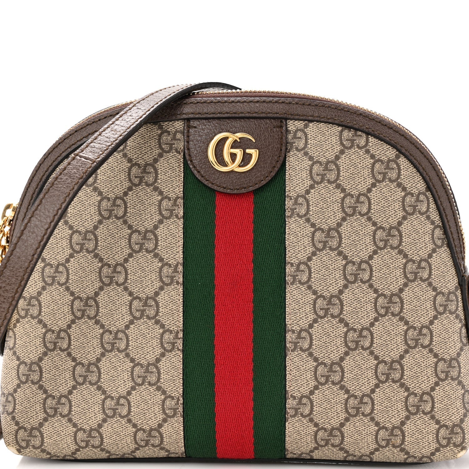 GG Supreme Monogram Textured Dollar Calfskin Web Small Ophidia Dome Shoulder Bag Beige Ebony New Acero