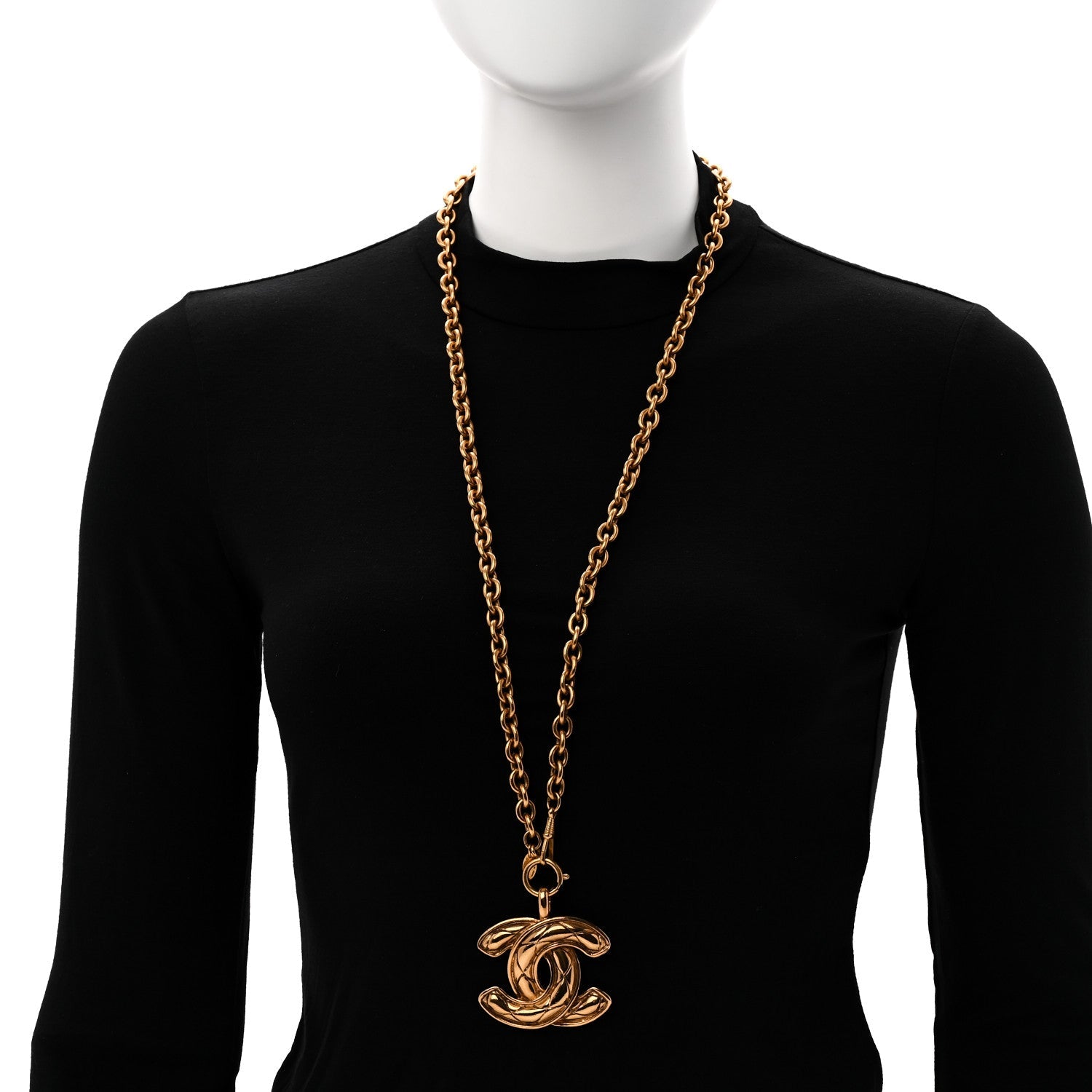 Metal Quilted CC Necklace Gold