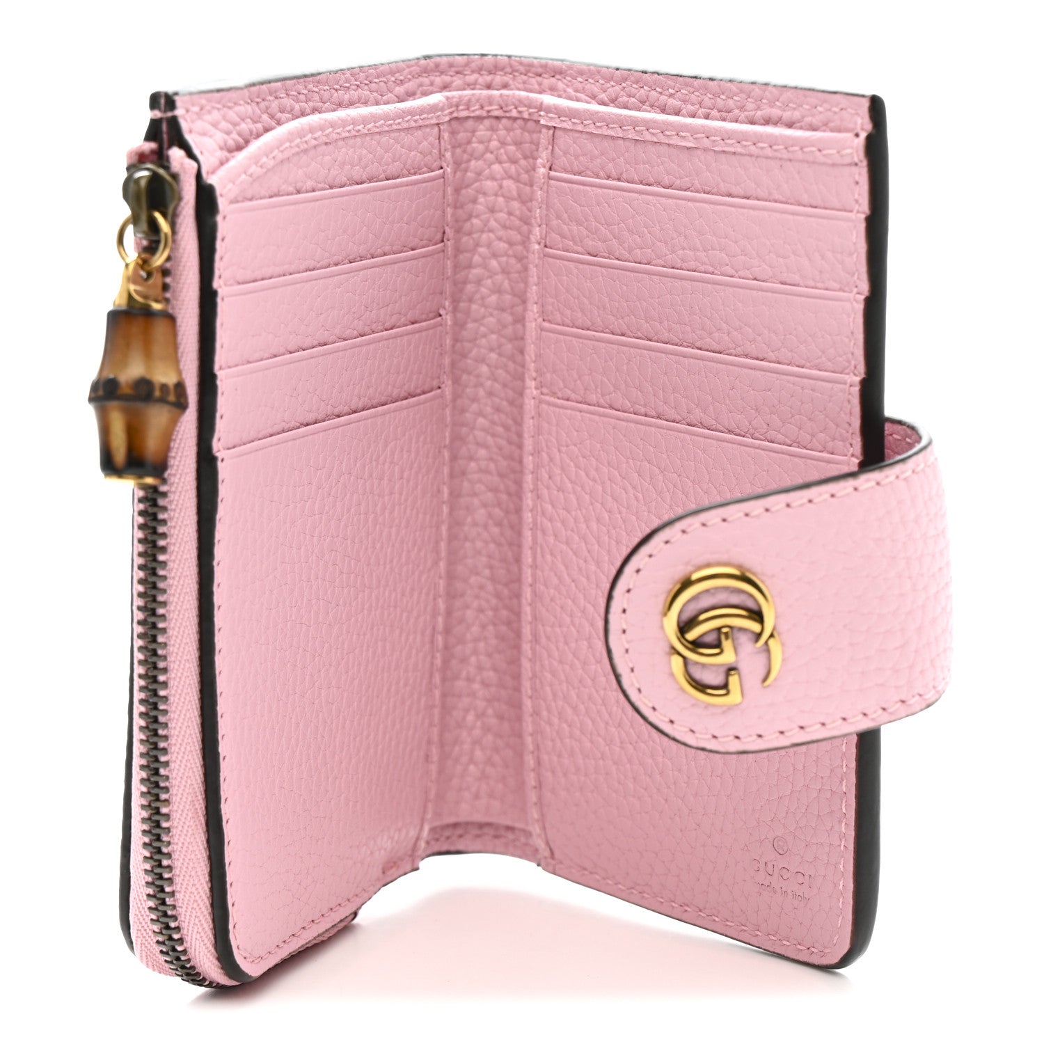 Piuma Calfskin Medium Bamboo Double G Wallet Pink