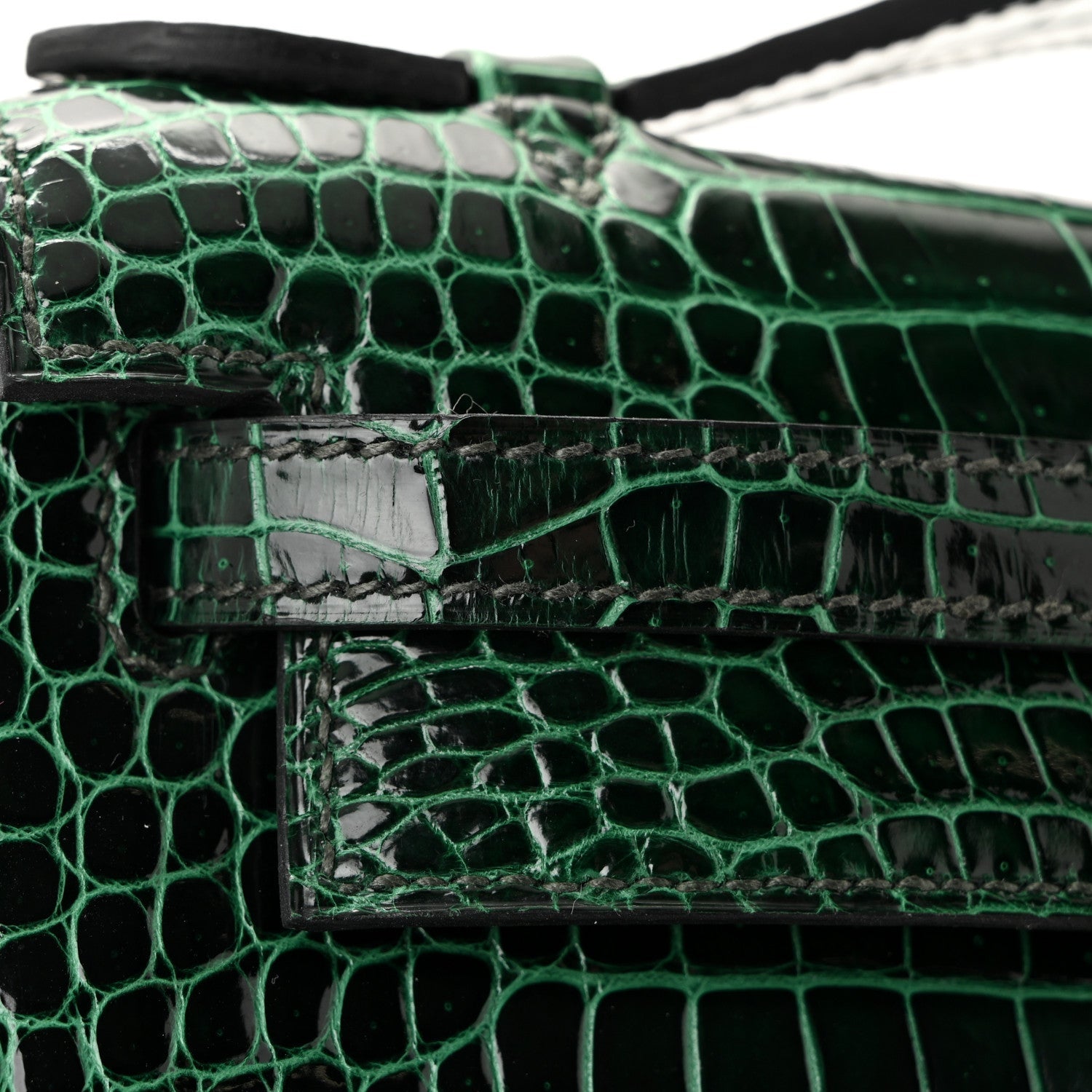 Shiny Porosus Crocodile Kelly Pochette Vert Cypress