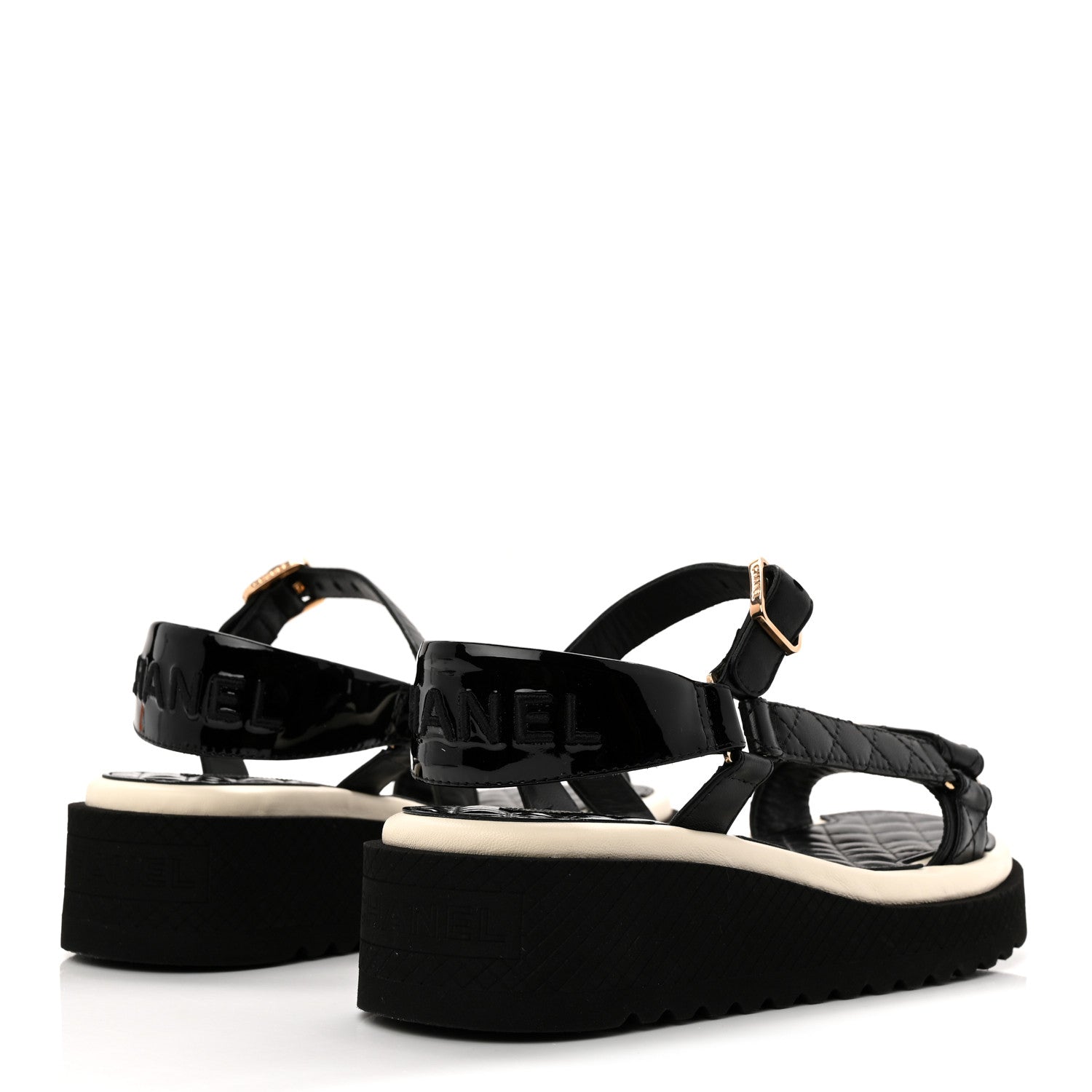 Lambskin Logo Platform Sandals 38 Black White