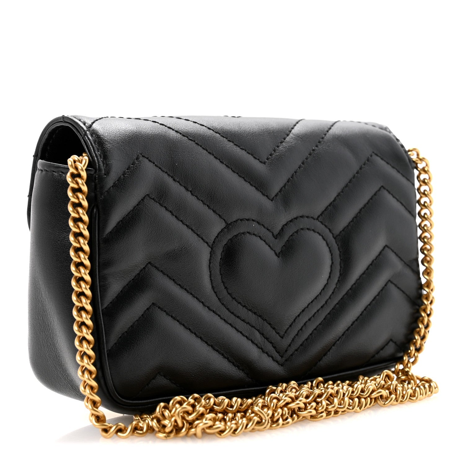 Calfskin Matelasse Super Mini GG Marmont Shoulder Bag Black