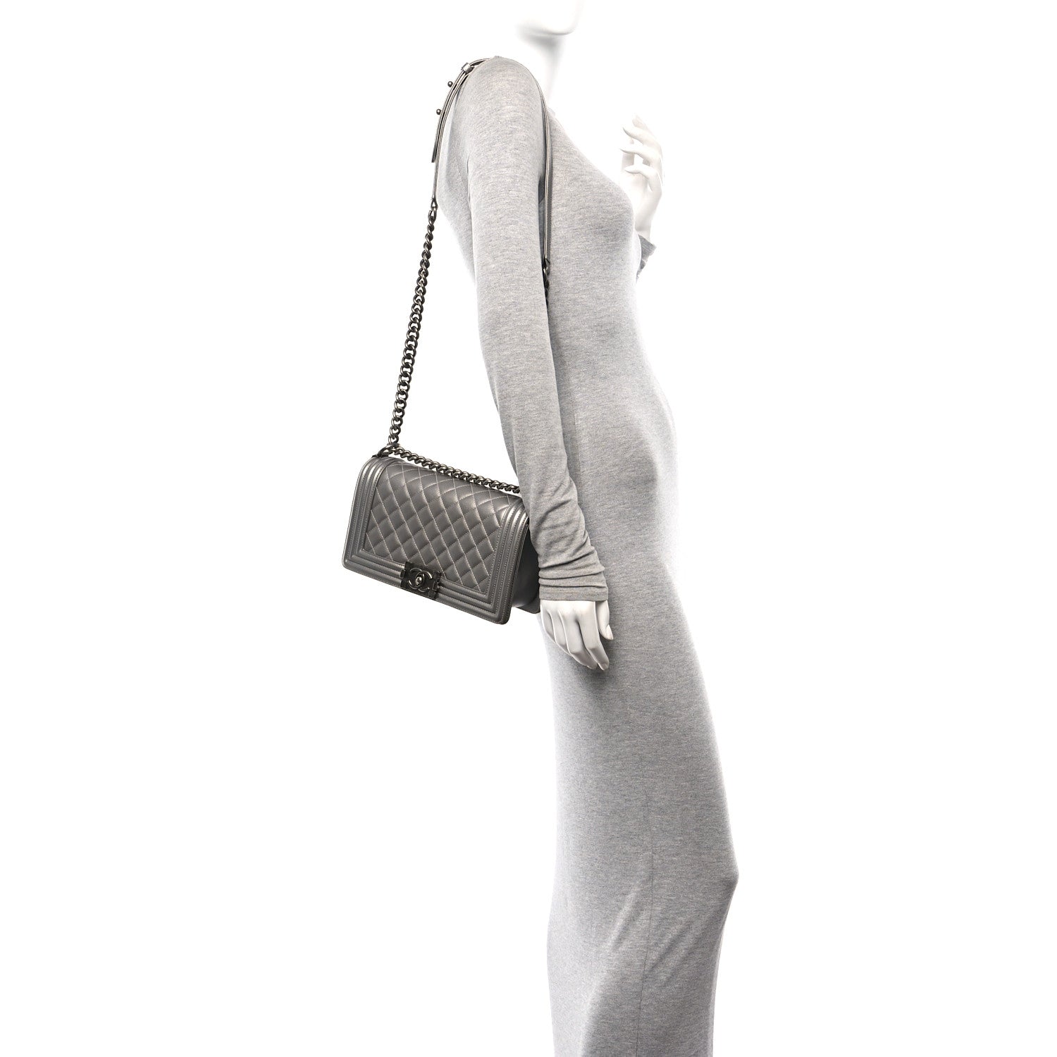 Metallic Caviar Quilted Medium Boy Flap Silver
