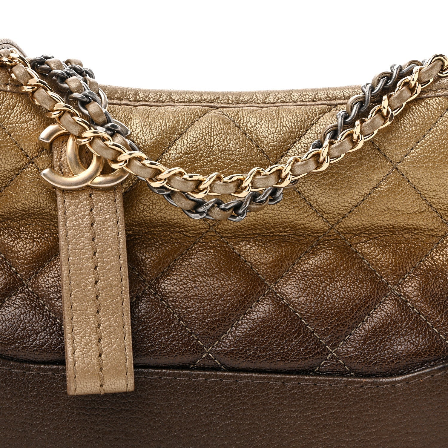 Metallic Goatskin Quilted Small Gabrielle Hobo Gold Bronze