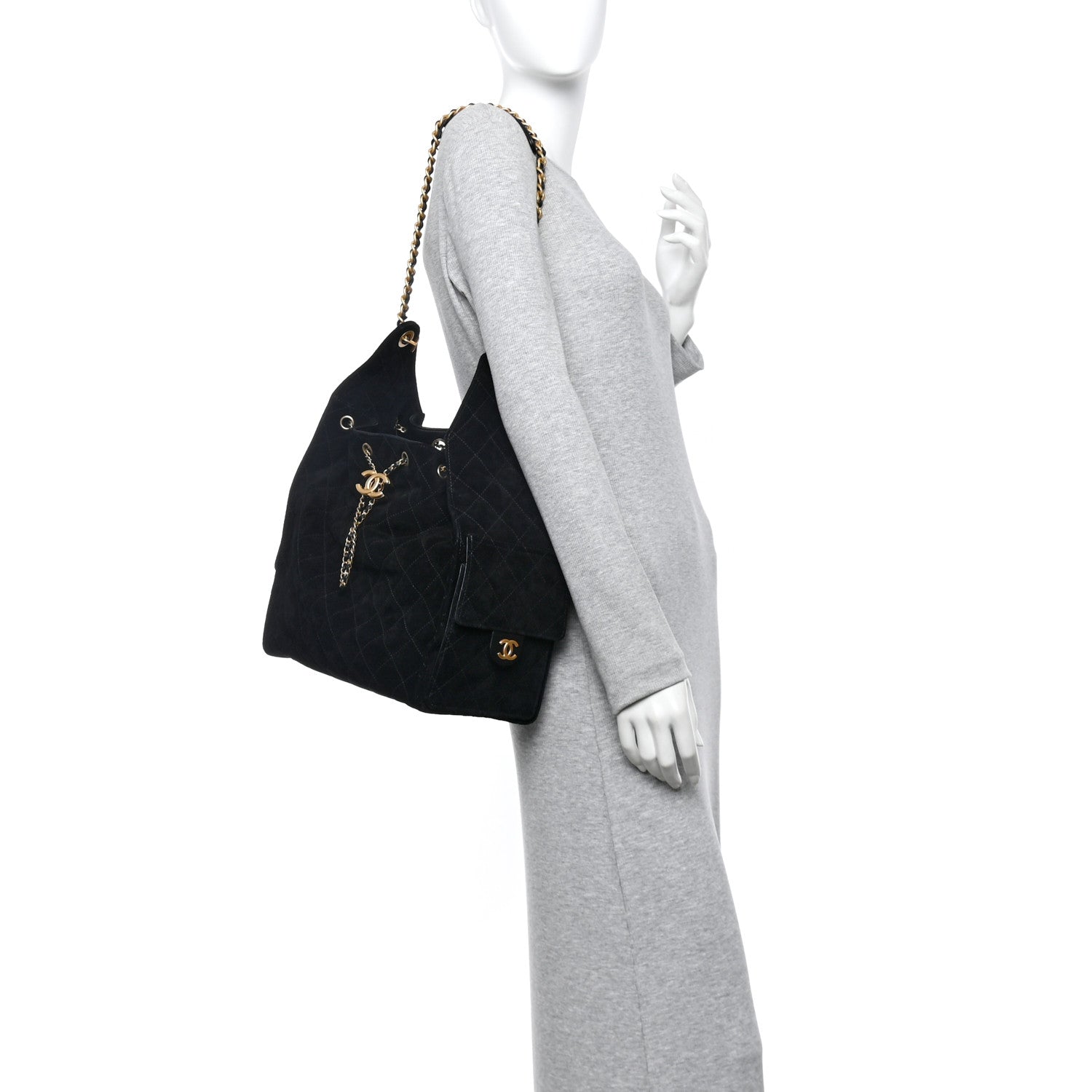 Suede Quilted Medium Chanel 25 Handbag Black