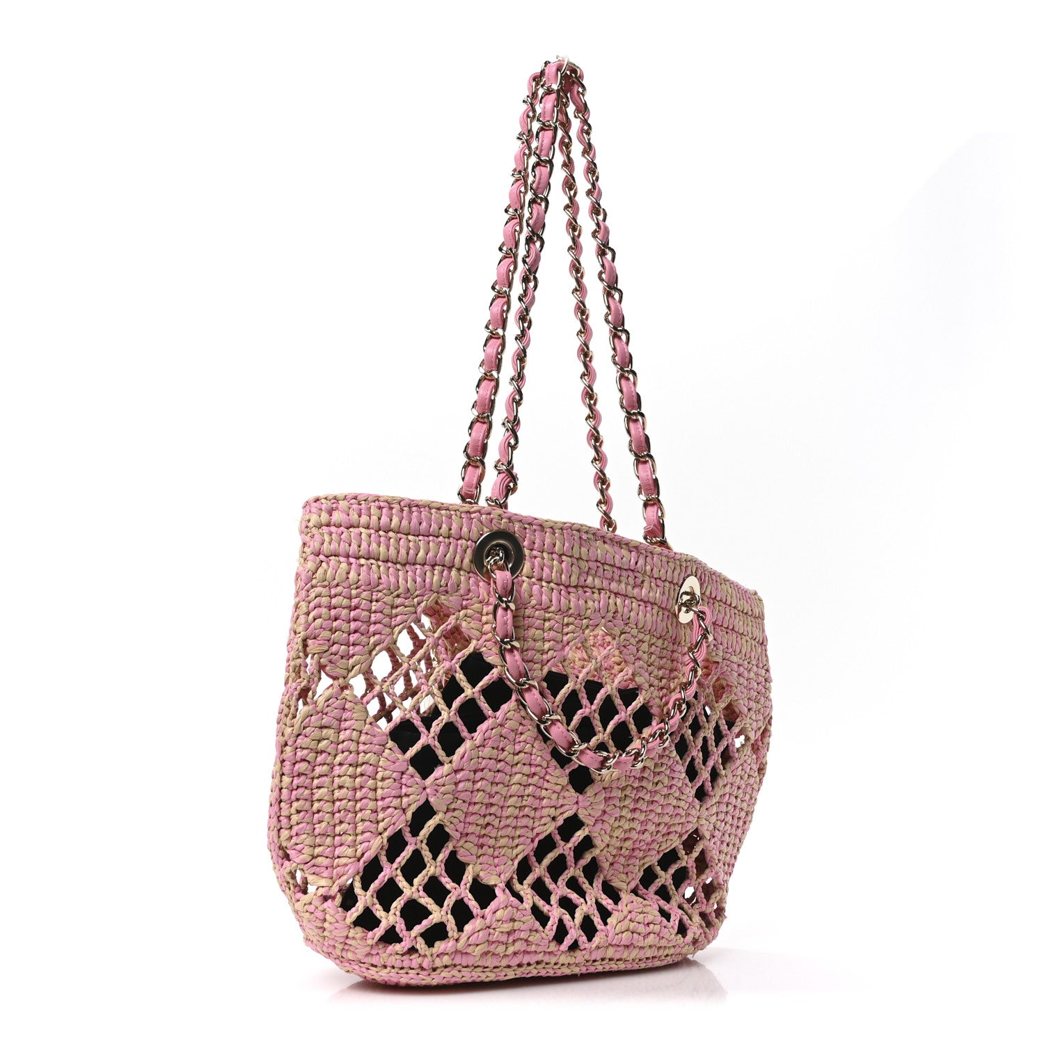 Raffia Effect Braided Small Shopping Bag Beige Pink
