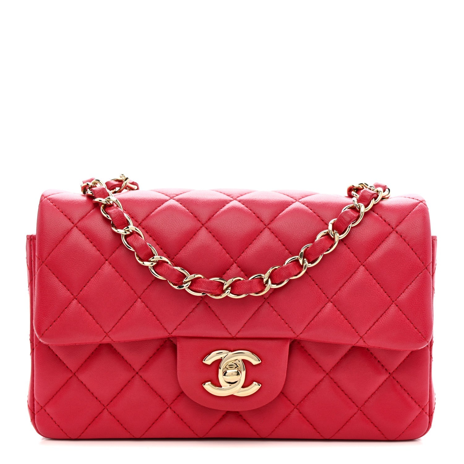 Lambskin Quilted Mini Rectangular Flap Red